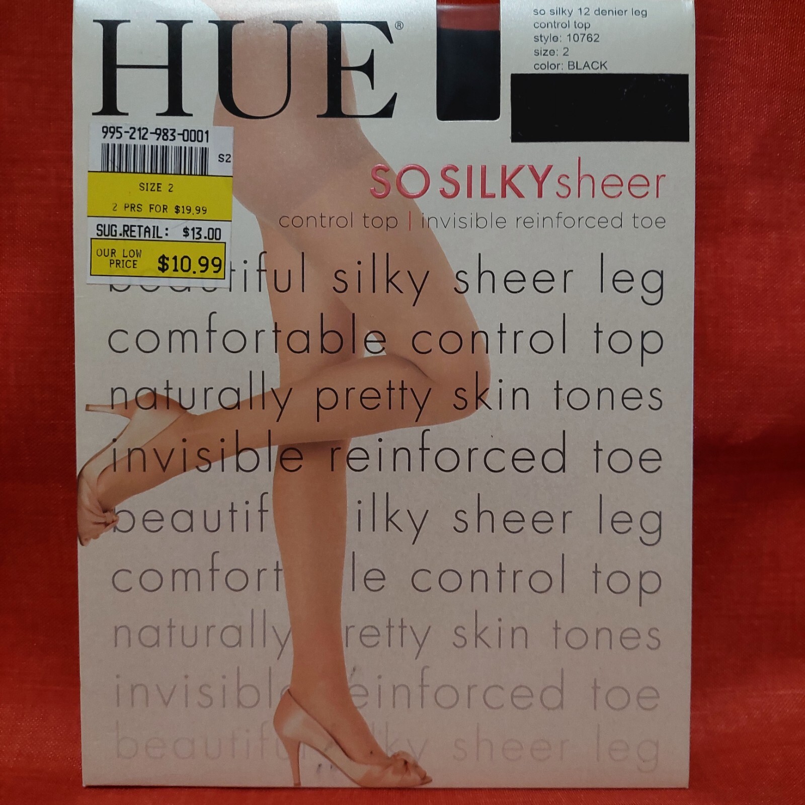 Vintage Pantyhose HUE So Silky Sheer Invisible Reinforced Toe Black Size 2 BONT1