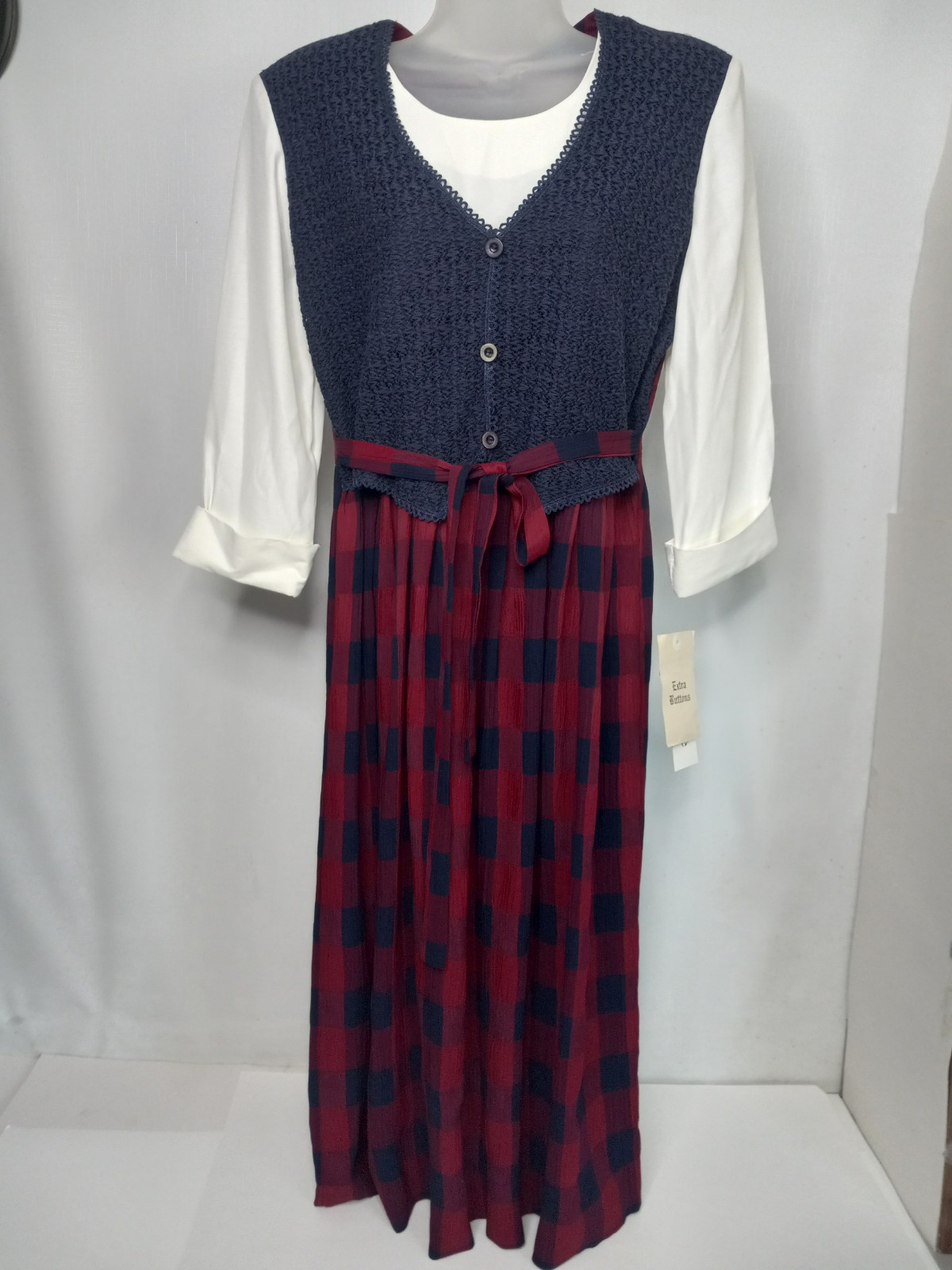 Allison-Che Dress Sz 8 Vintage Blue/Red Checked w/Navy Blue Vest School Teacher