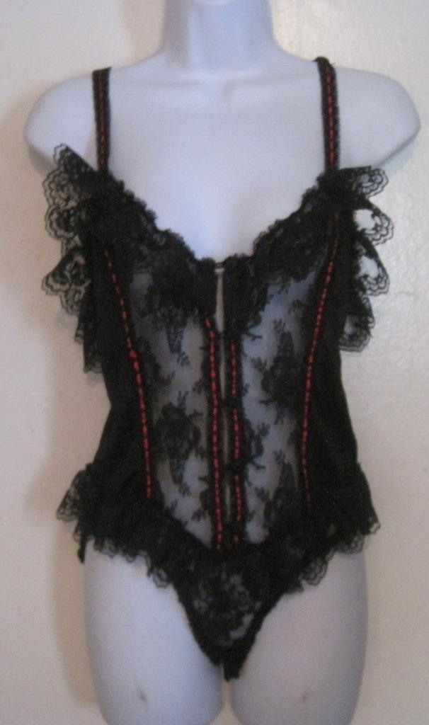 Delicates misses sz Small S black red lace Sexy rouching teddi j138