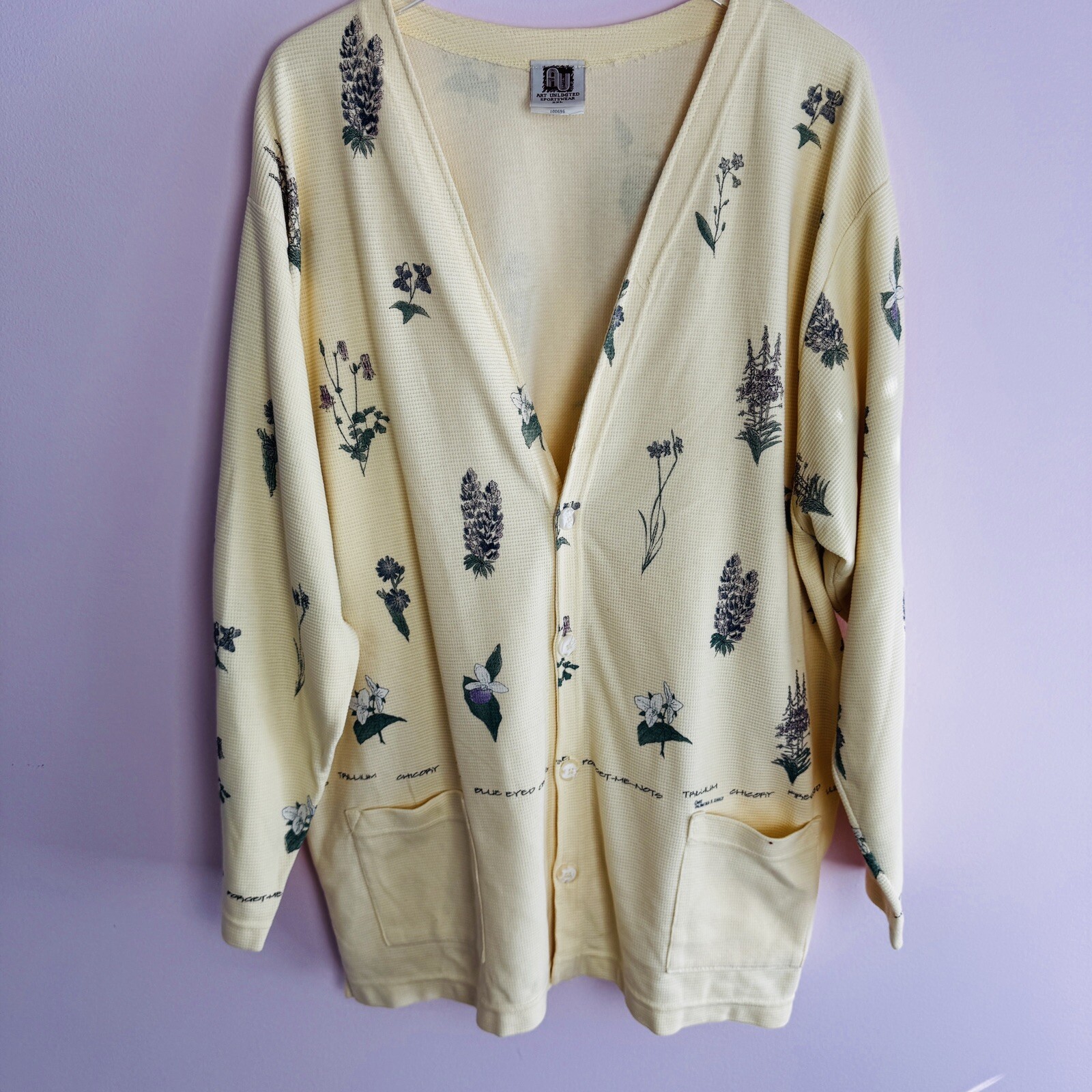 Vintage Art Unlimited Size XXL Sportswear Cardigan Top Pockets Floral Garden