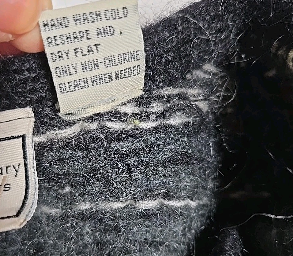 Vintage Boundary Waters Mohair Black White Striped Houndstooth Buttons Sweater