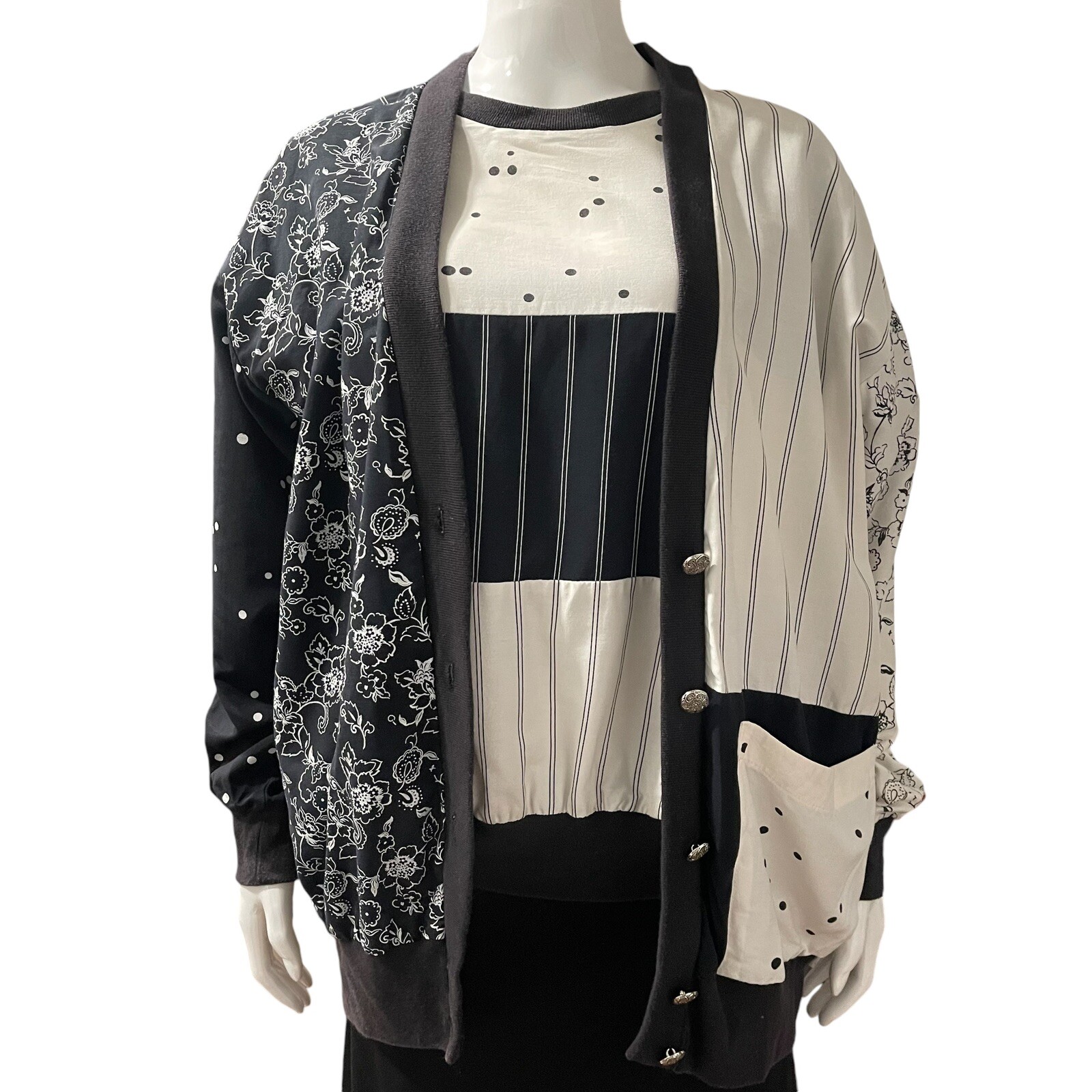 Vtg 1980s Nina St Claire Women’s M Pullover Top Shirt Button Jacket Cardigan