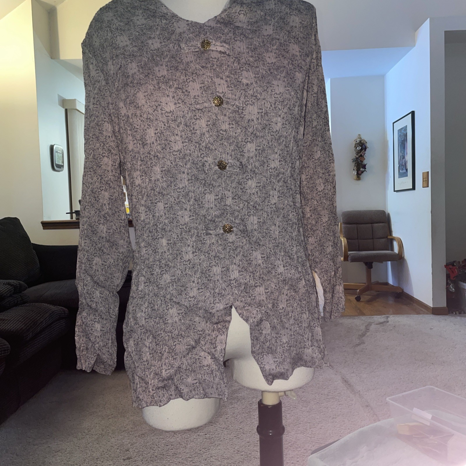 Reina Industries Back Zipper Padded Shoulders Long Sleeve Top Size Medium