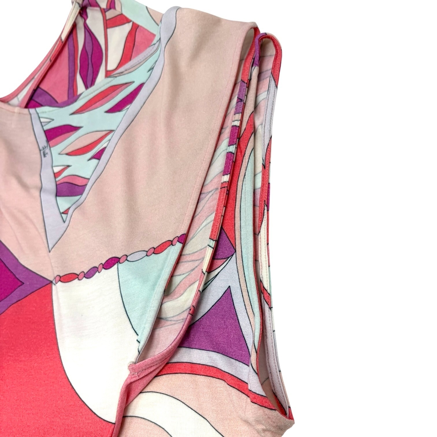 EMILIO PUCCI Vintage Multicolor Abstract Asymmetric Midi Dress #34 Pink 902105