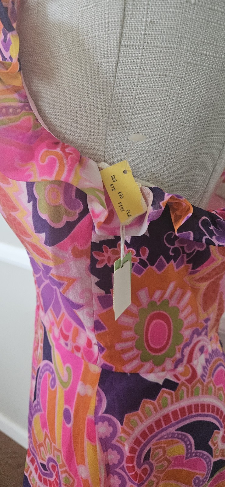 Vintage 1970s 1960s Psychedelic Maxi Halter Dress DEADSTOCK As Pictured