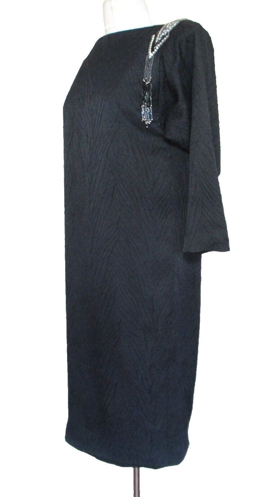 Vintage 70s/80s BOB MACKIE Dress Black Beaded Cocktail Shift Size 12 Women