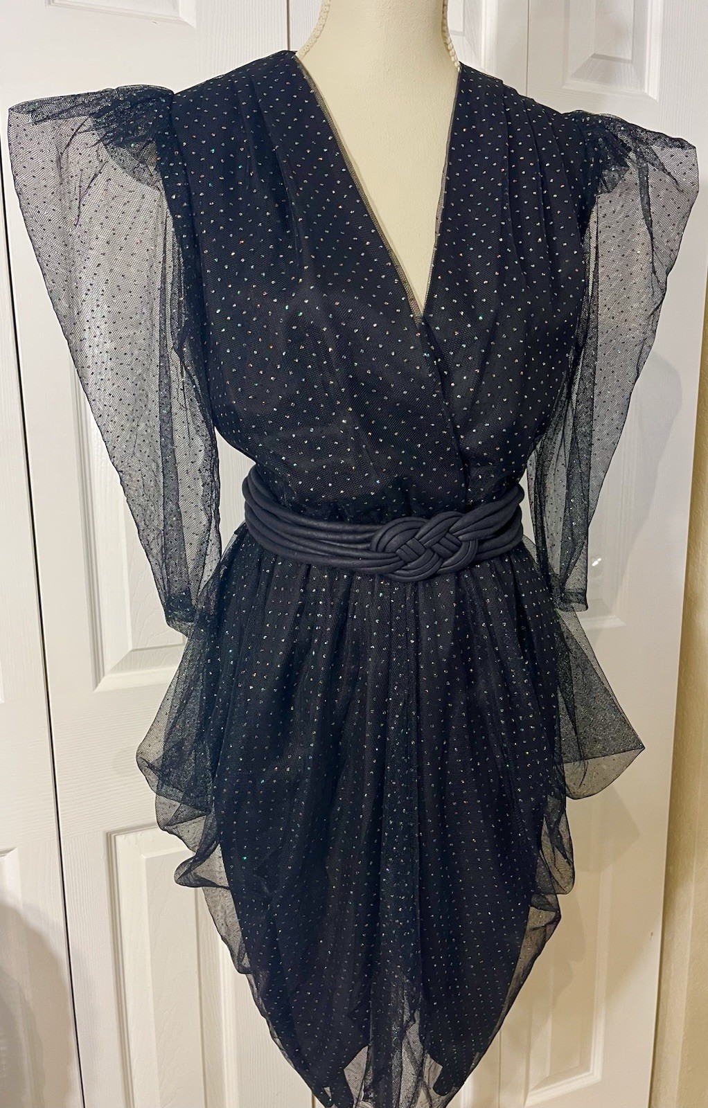 Glenrob Sparkling Tulle Art Deco Black Dress 7/8 Or S Glam Rock Siren