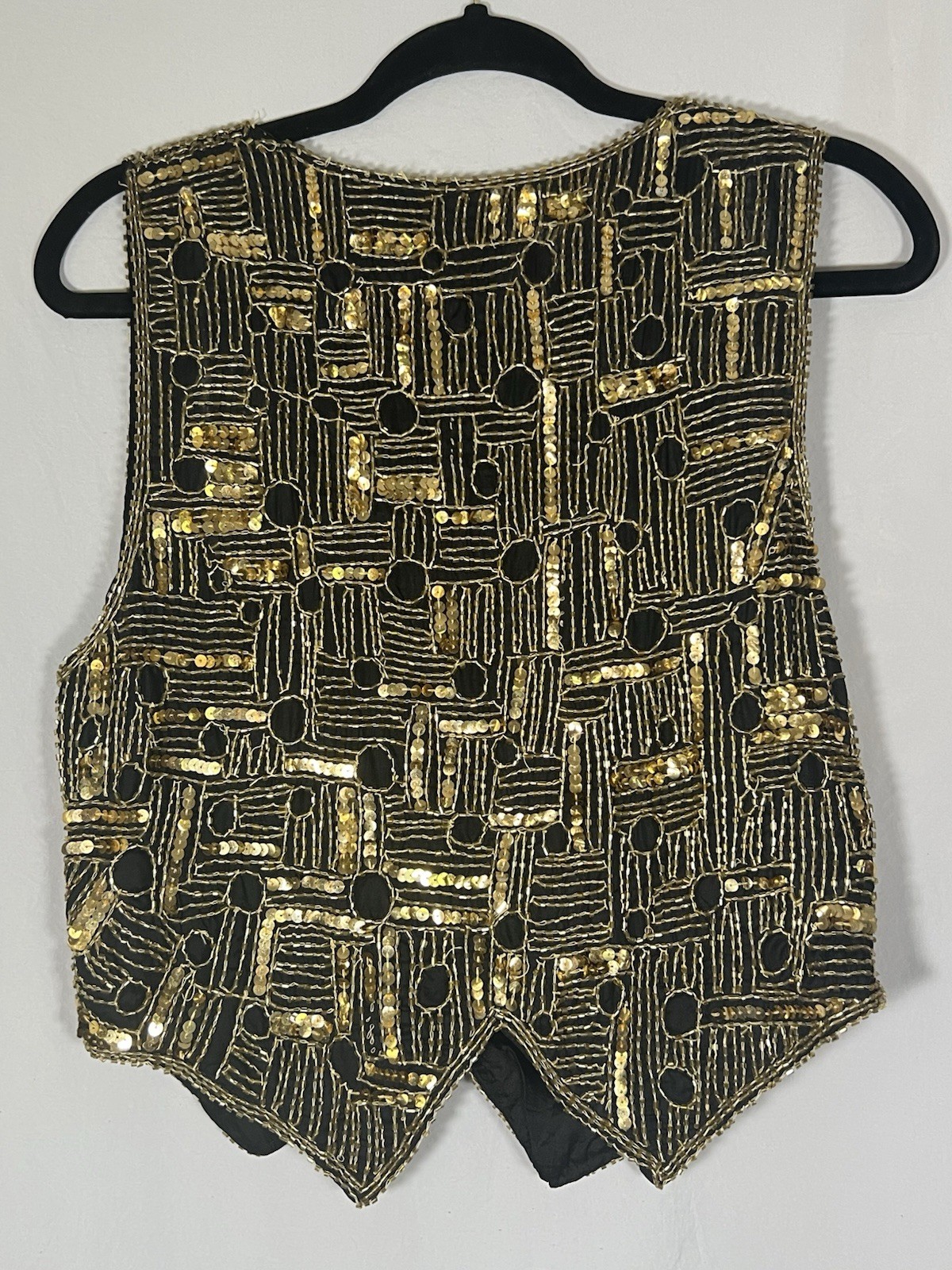 VNG Gold And Black Glass Beaded Vest Silk Flapper Retro 70s