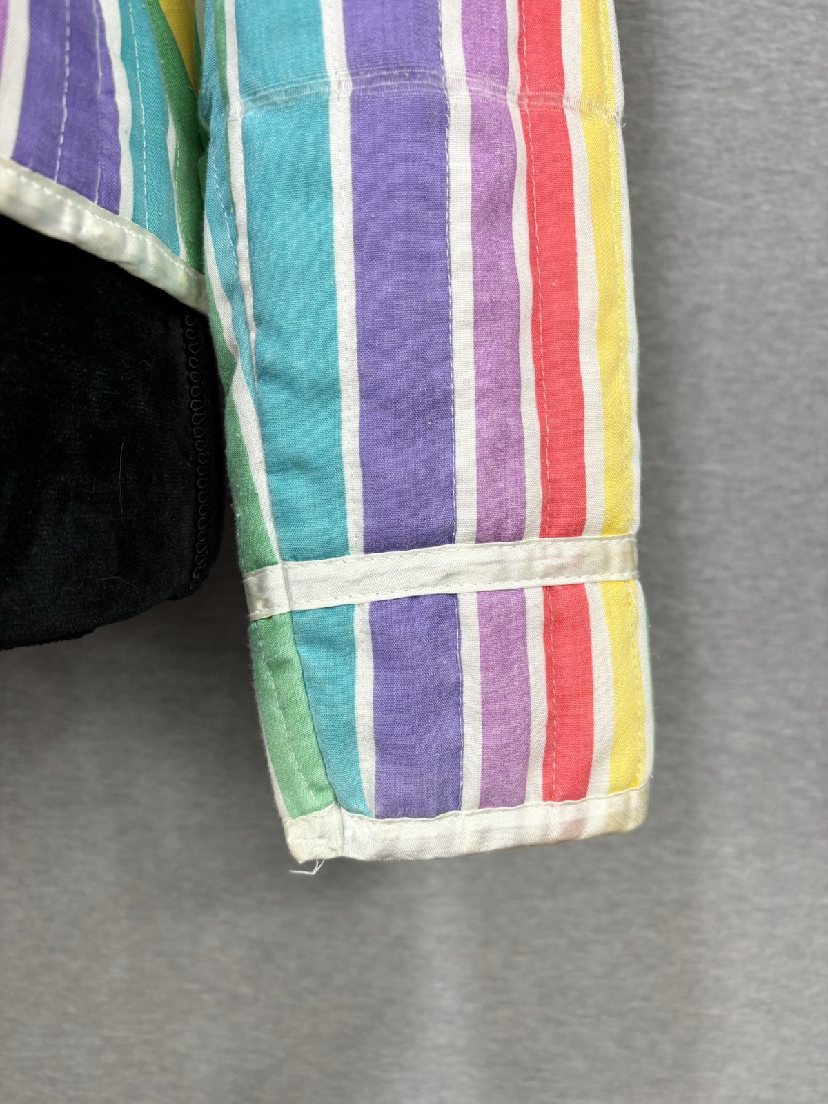70s Quilted Rainbow Jacket Size Small Open-front Colorful Pride Vintage Pockets