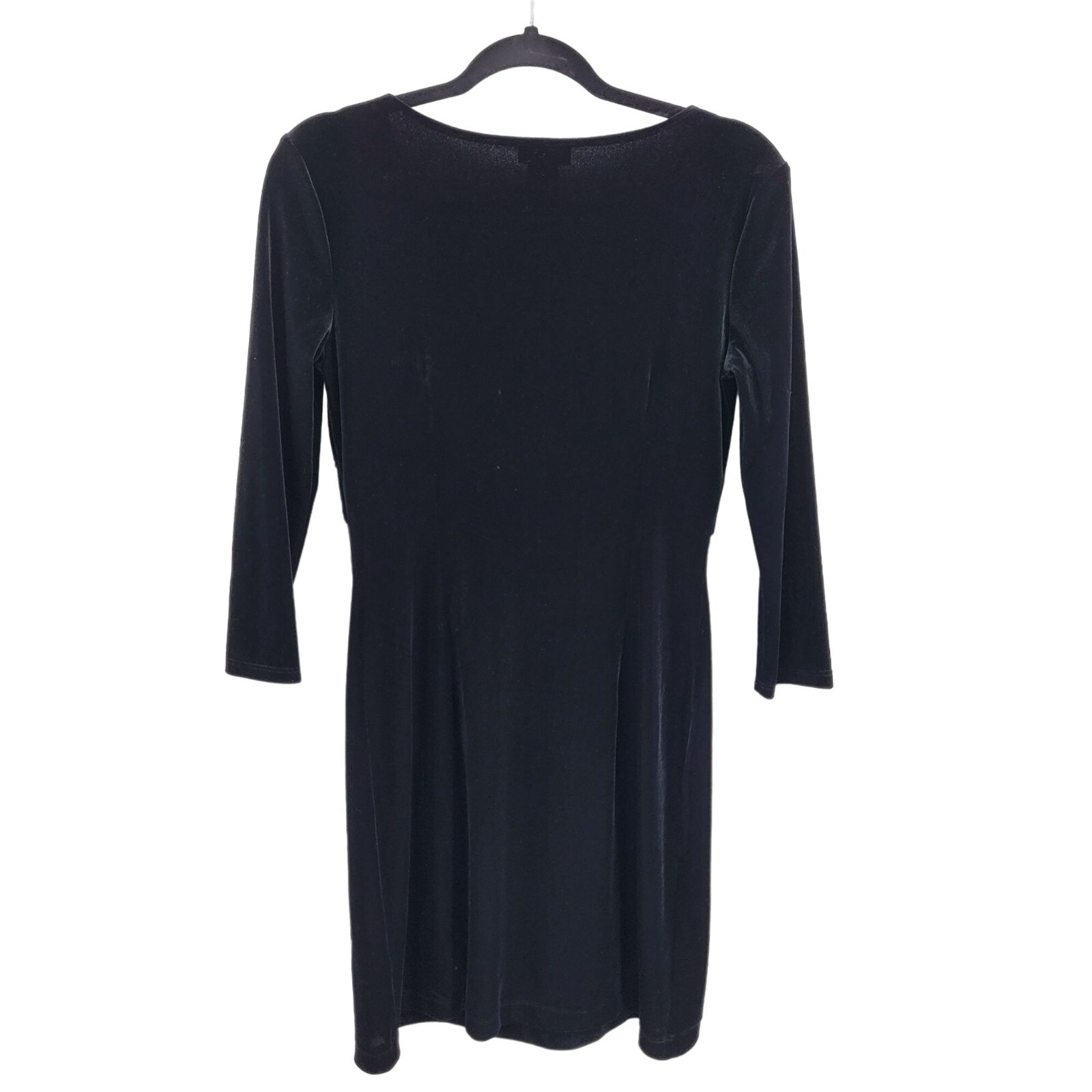 Vintage 80’s BCBG Paris Dress M Black Velour Knotted V-neck Stretch Mini Skater