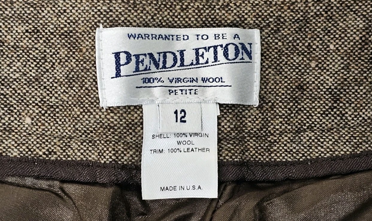 Vintage Pendleton Tweed 2 Piece Pant Suit Wool & Leather Trim Women’s Size 12