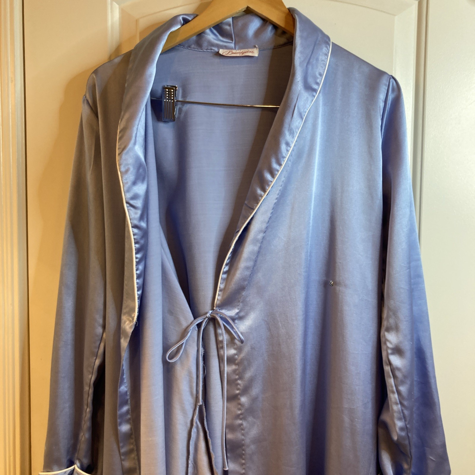 Vintage Brandywine Blue Satin Long Nightgown & Matching Robe Lace Retro MCM M/L