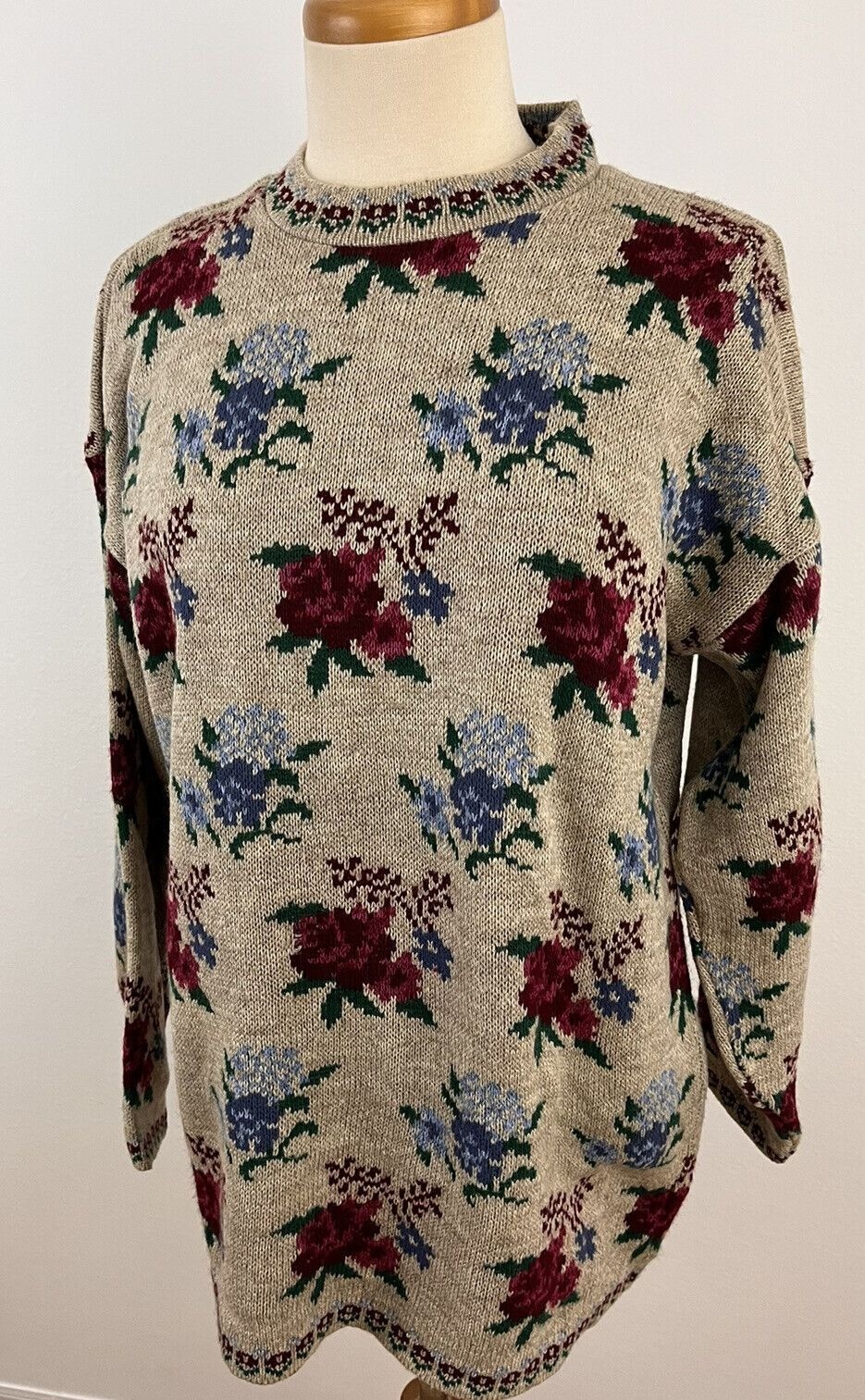 Vintage Bugle Boy Women’s L Acrylic Sweater Floral Rose Farm Cottagecore NWT