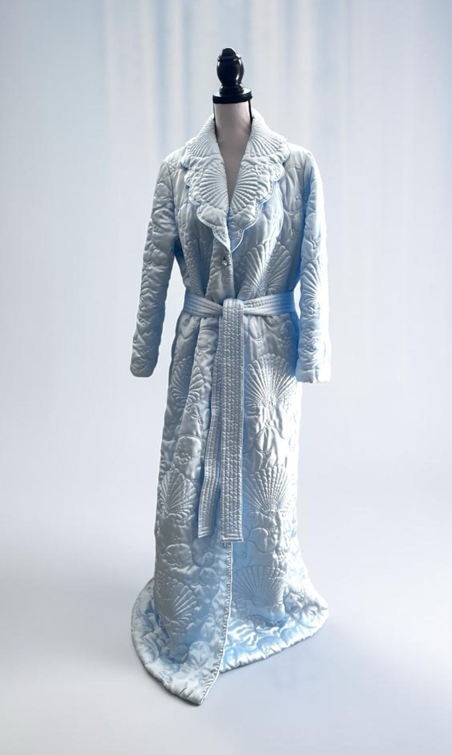 Vintage Satin Nordstrom Quilted Robe Powder Blue Housecoat Dressing Gown Large