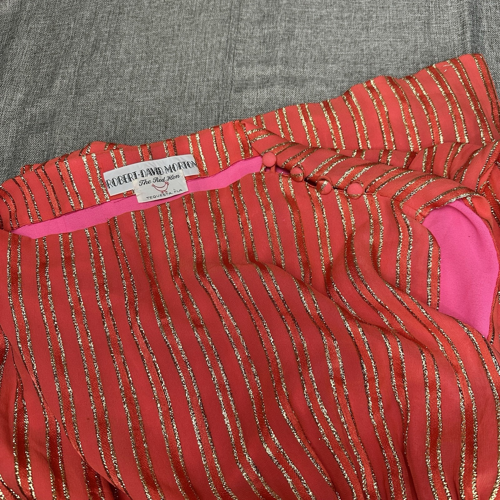 Vintage Robert-David Morton Orange Gold Metallic Stripe Cocktail Dress 70s Small