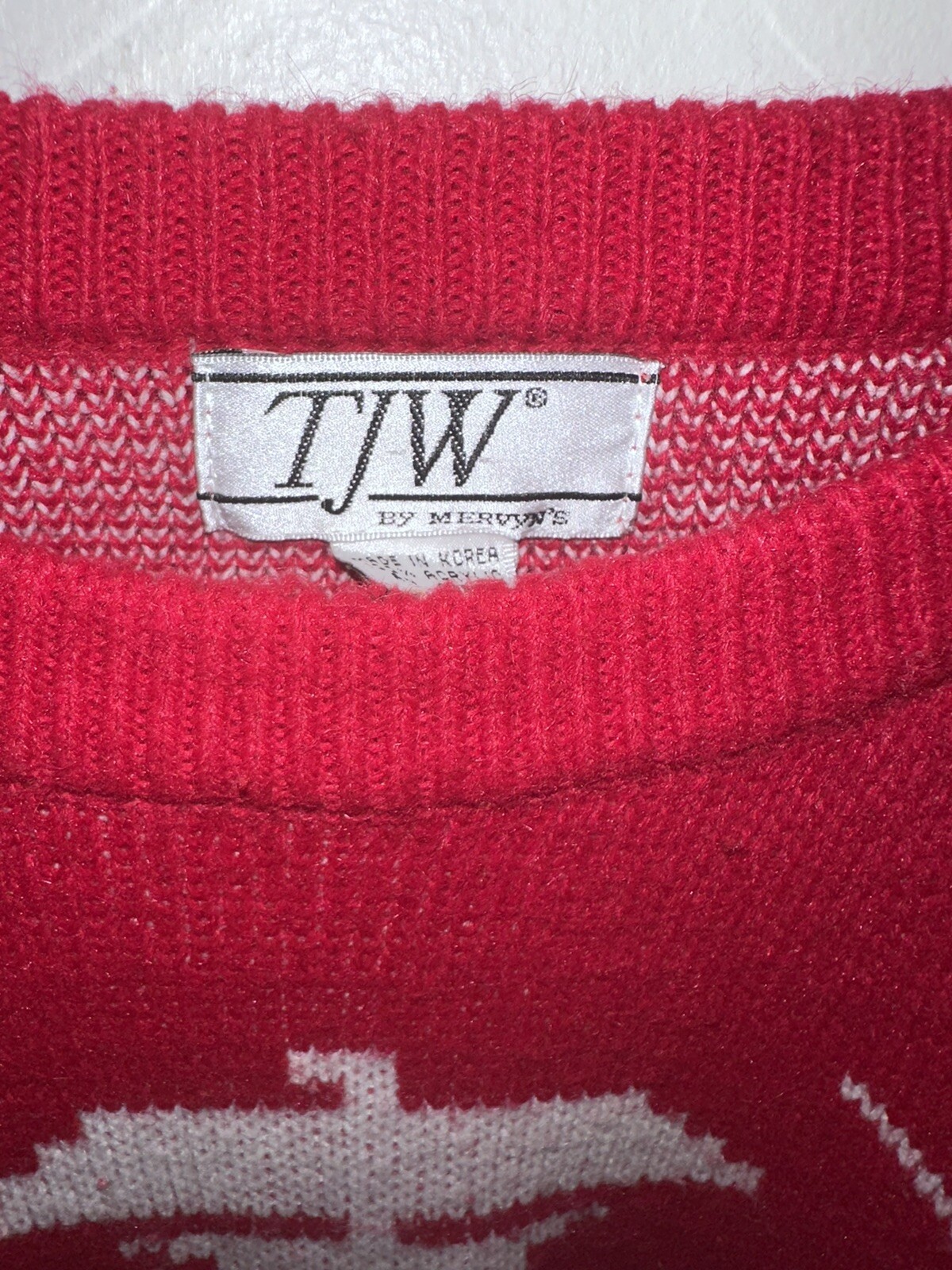 VTG Tribal Ski Sweater 1980s Mervyn’s Red Acrylic Chest 44” 90s Skiwear Acrylic