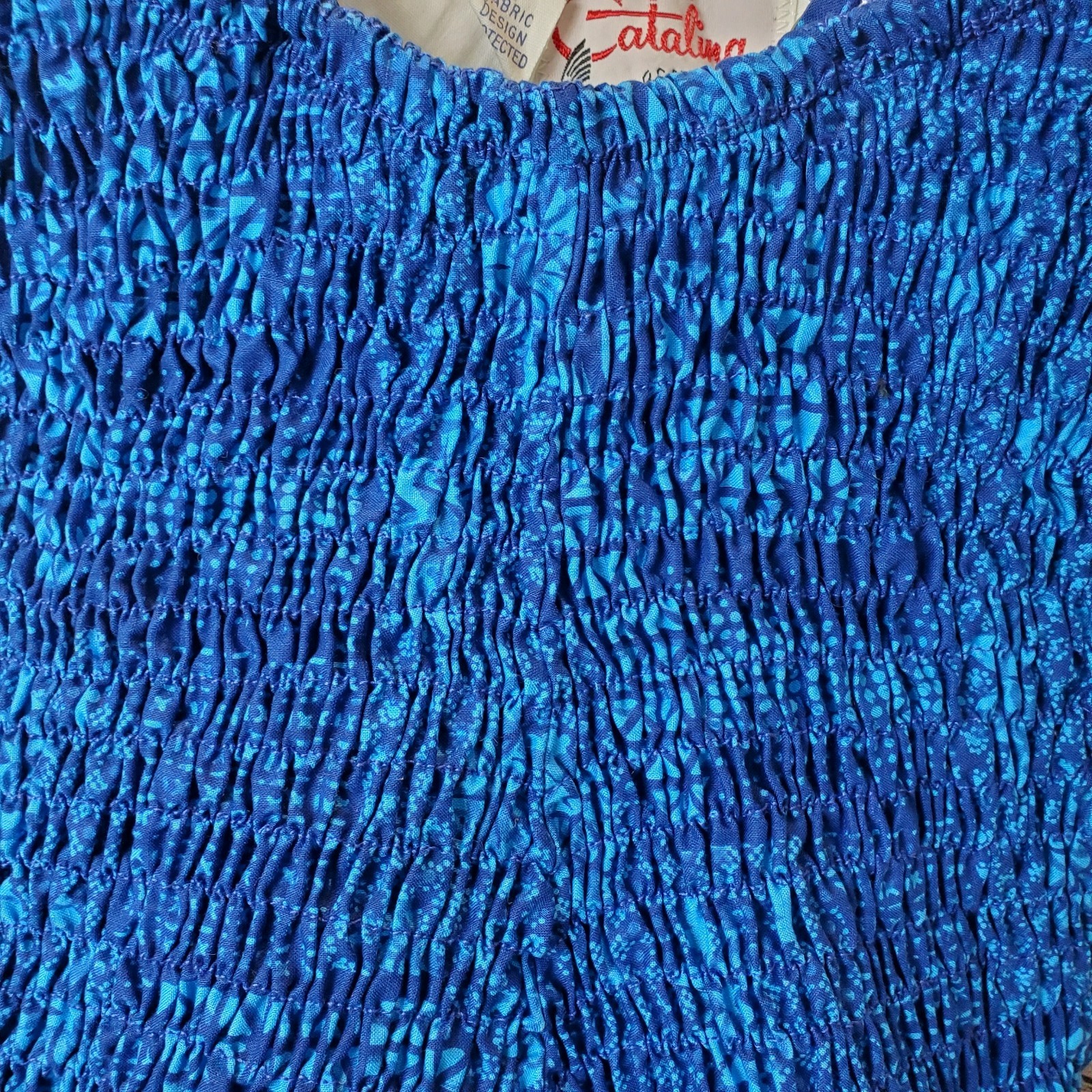 Swimsuit VTG Catalina 50s 60s Dazzling Royal Blue Batik Rouched Lined Sz 10/32