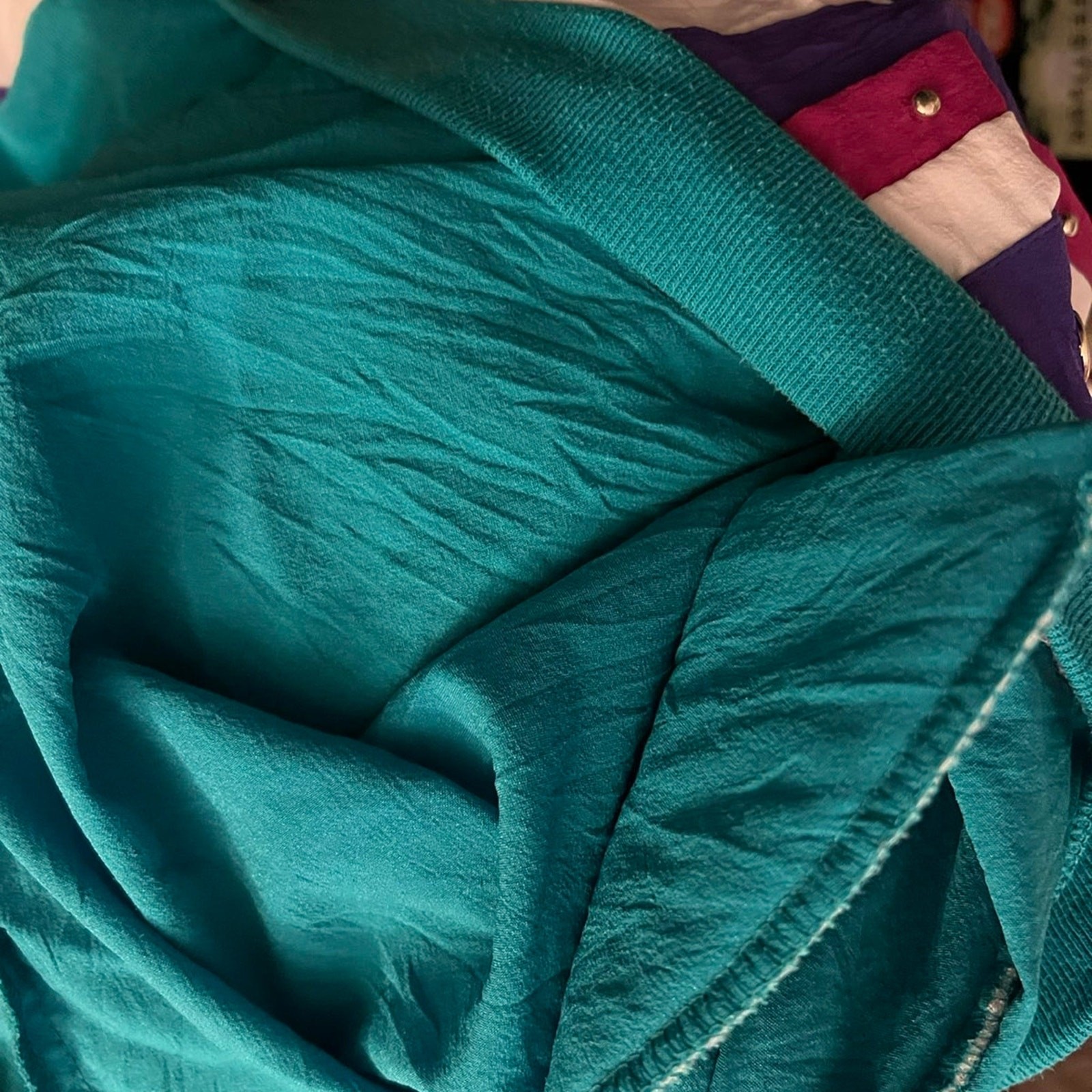 Vintage 80s Teal Colorblock Windbreaker Jacket Geometric Studded Large