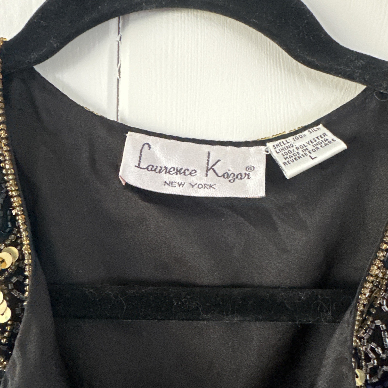 LAURENCE KAZAR Jacket 💯 Silk Lined Beaded Sequins Black Gold Large Clean