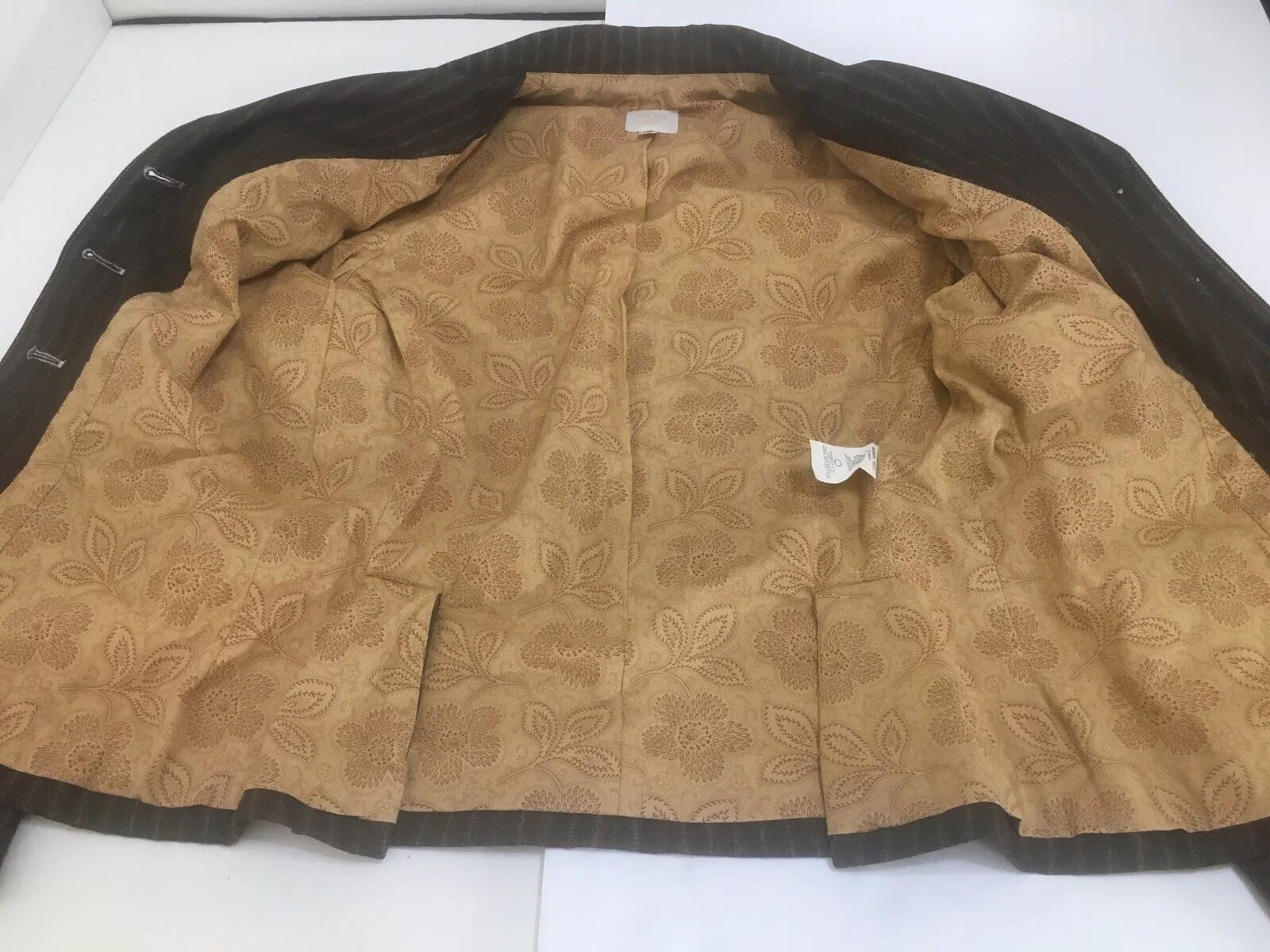 Vtg ANNA SUI Brown Jacket Blazer Pinstripe Sz 10 USA Cotton Blend Pockets
