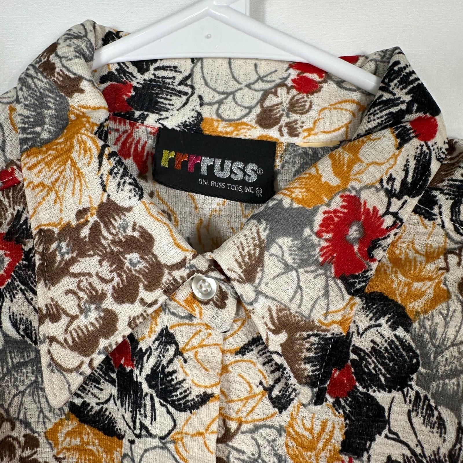 Russ Togs Floral Blouse Womens M Multicolor Excellent Vintage 70s Button Up