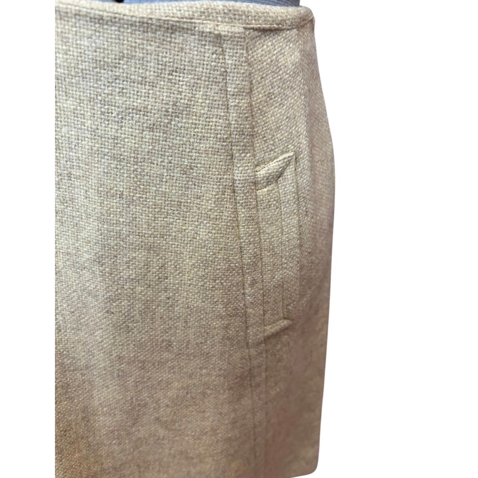 Vintage 1960s Tweed Wool Skirt Size 8 Beige Pencil Midi Mended Moth Holes