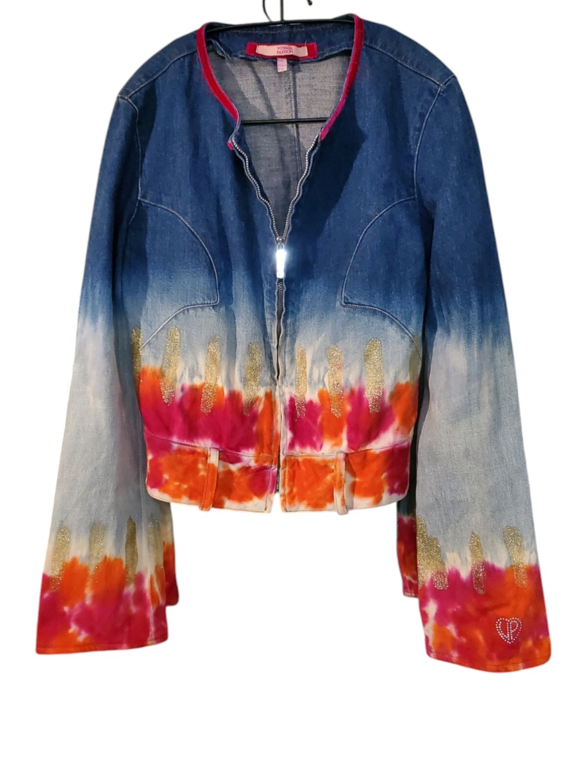 Voyage Passion Designer Beautiful Tye Dye Jean Jacket w Belt Loops USA 8