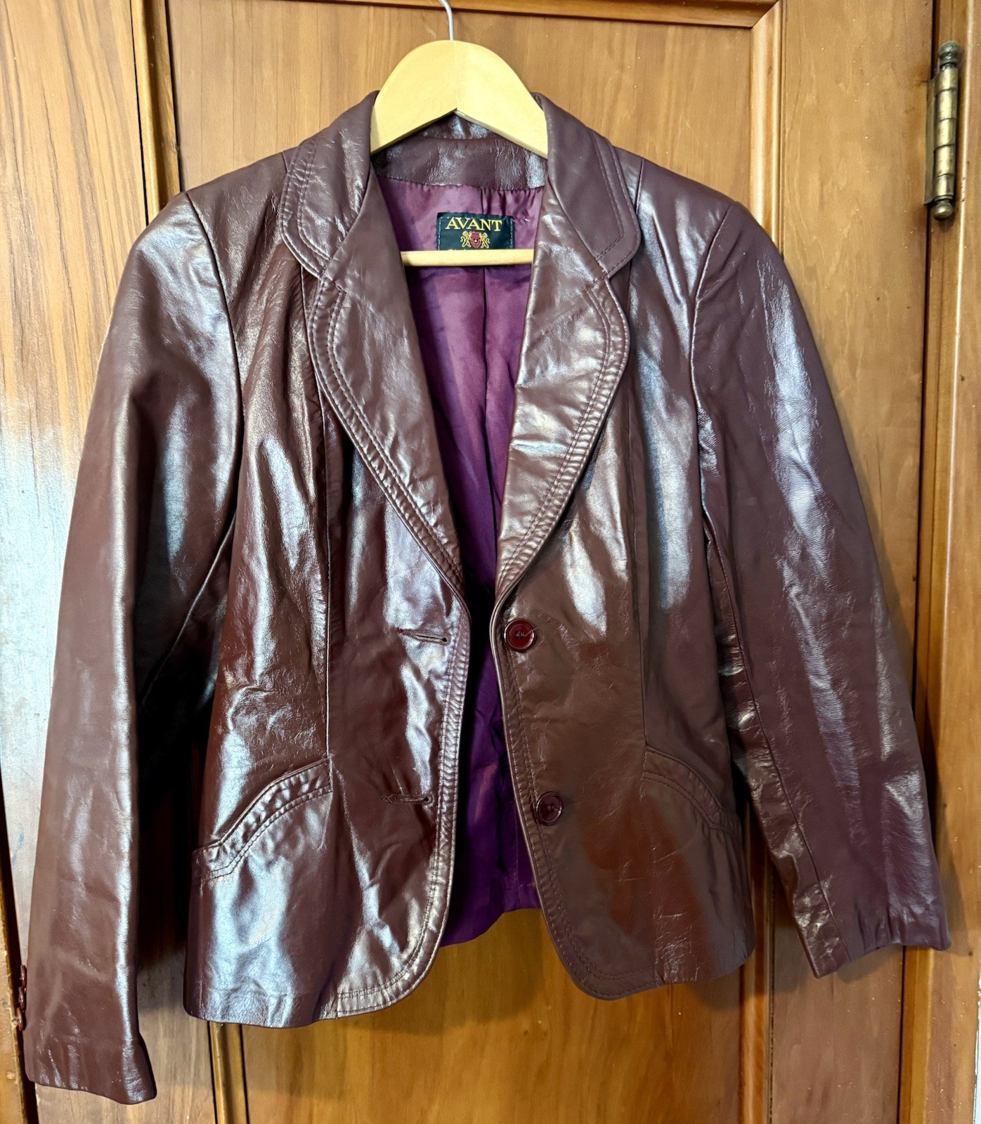 Vintage 70s Avant Garde Deep Burgandy Leather Button Up Jacket/Blazer Womens S