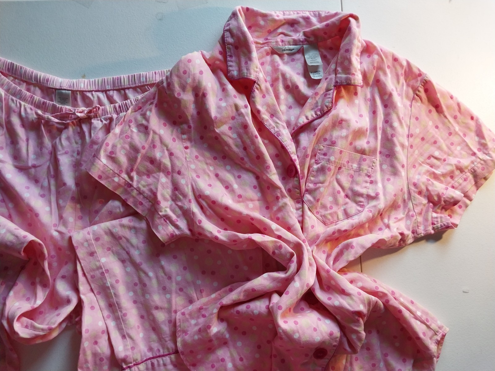 VTG PINK ADONNA COTTON LOUNGE PANTS BUTTON BLOUSE TOP SLEEP NIGHTY WEAR XL
