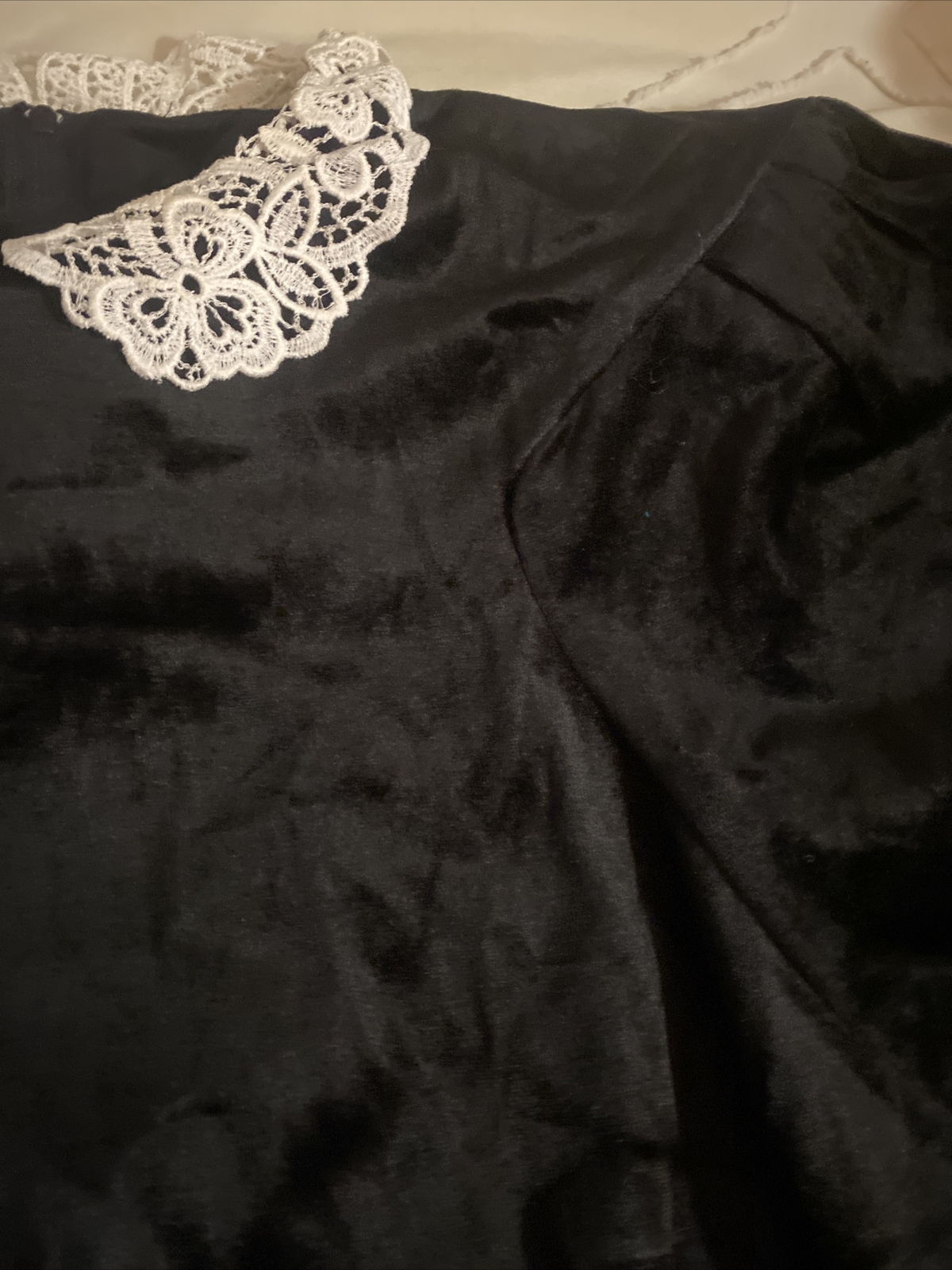 Vintage Long Black Velvet Dress Lace Collar By Paquette Too! Size 12