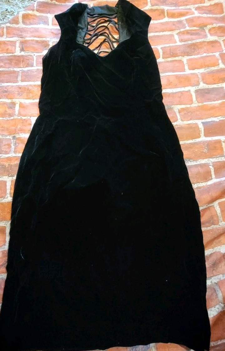 VTG CDC EVENING Velvet Little Black Dress Hourglass Bodycon Open Back 8