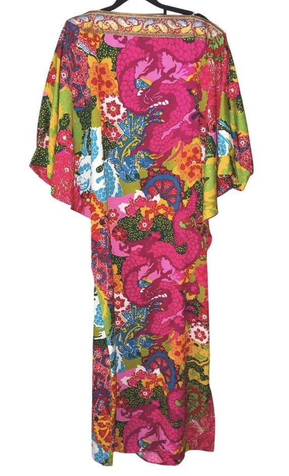 Vtg ‘70s Maeko’s Kaftan/Caftan Psychedelic Dragon Floral VHTF Mrs. Roper Romp