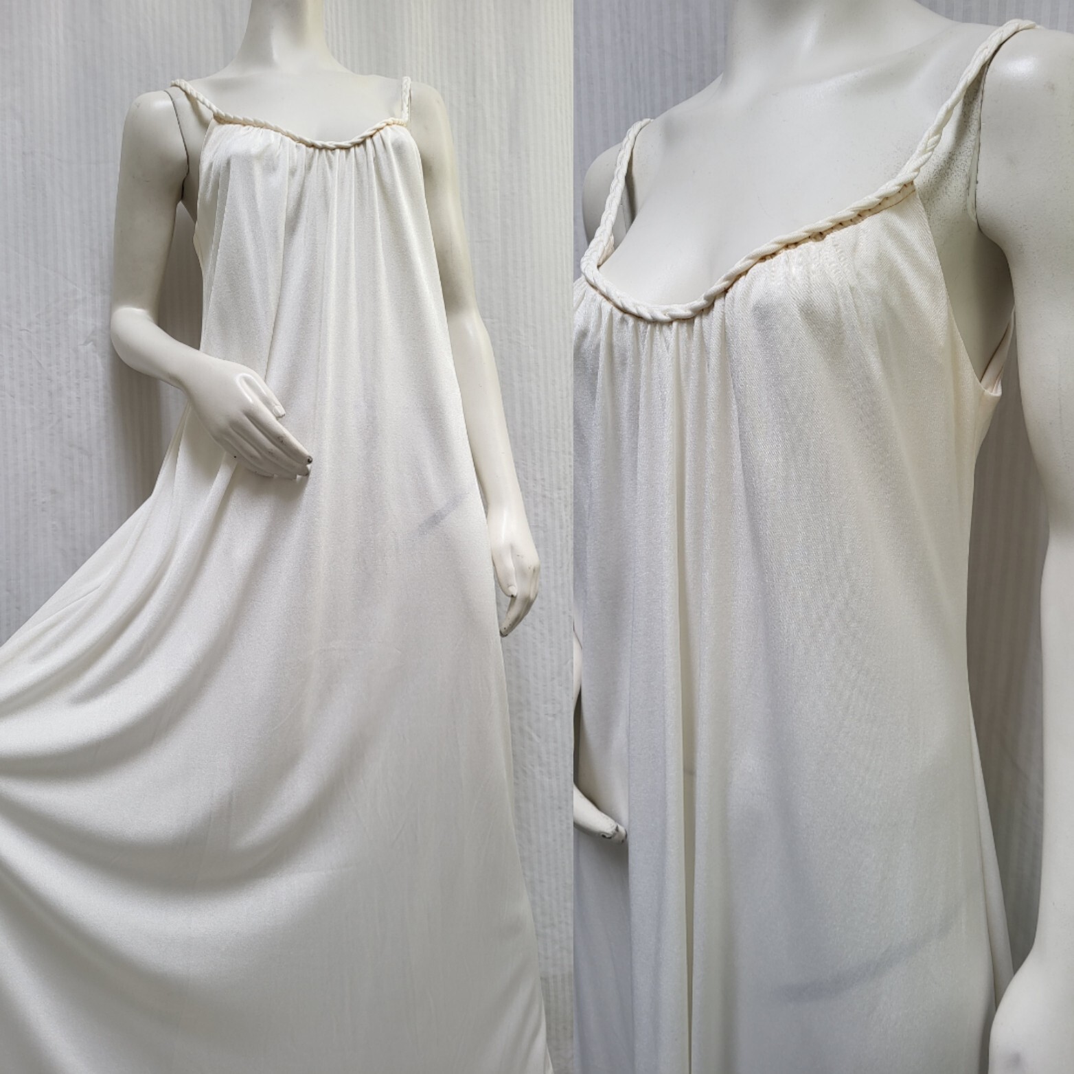 Vintage 1970s Roberta California Ivory Shiny Knit Maxi Goddess Dress- Size M
