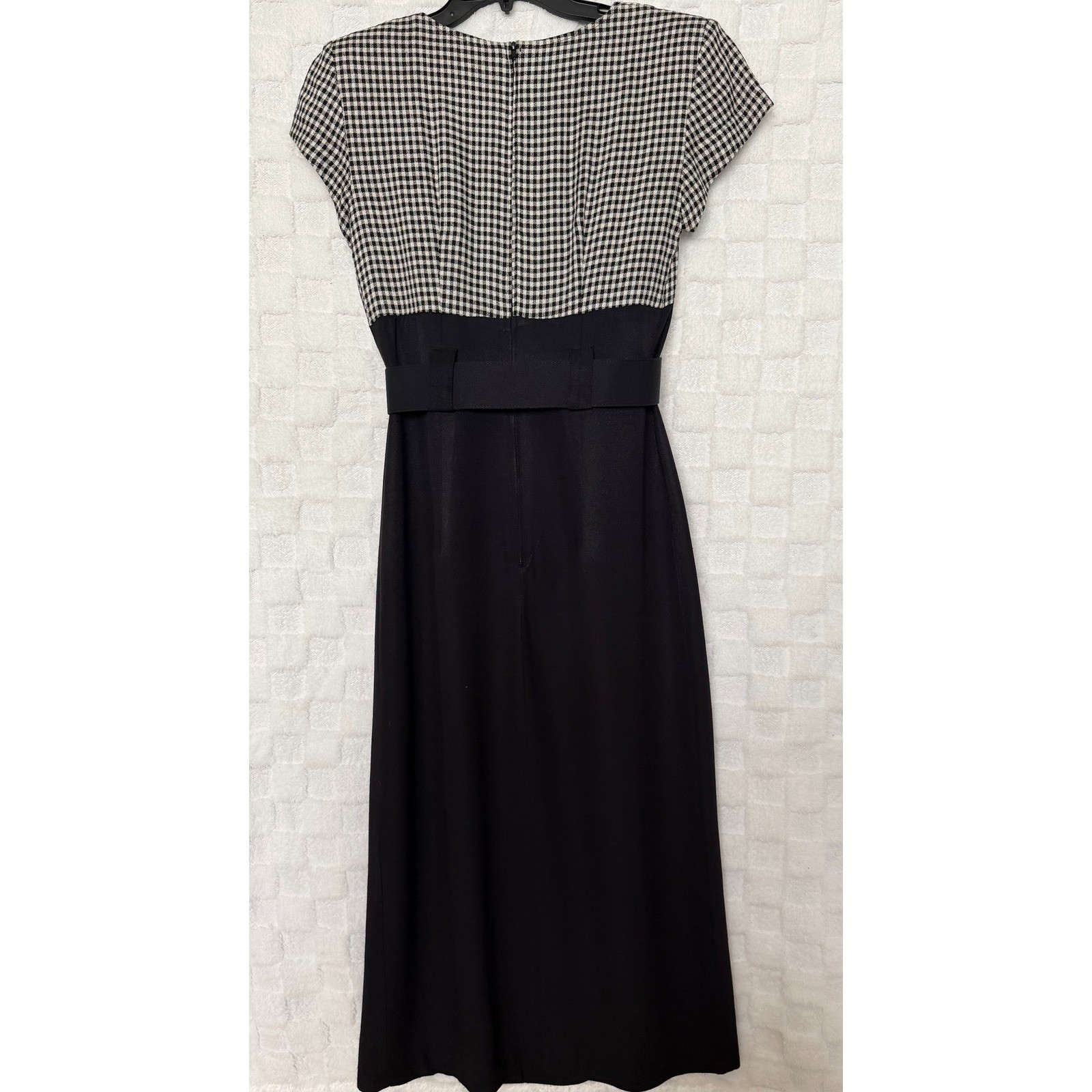 All That Jazz VTG 90s Gingham Belted Maxi Dress Black White Checkered Sz 9/10