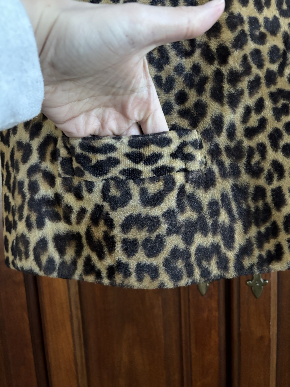 Vintage 1950s Leopard Print Blouse Vest Pockets Rockabilly Faux Fur Animal Print