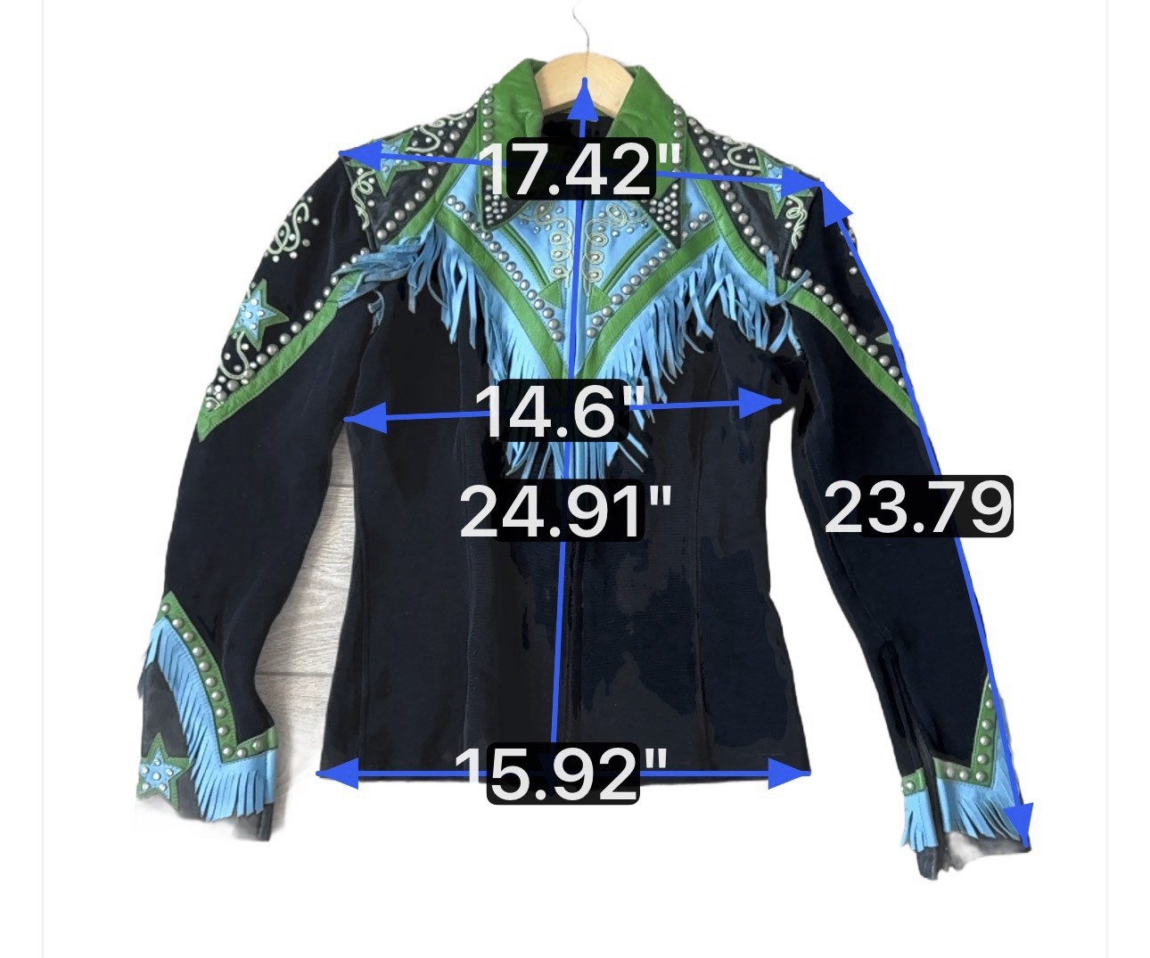 Vintage Custom Western Rodeo Queen Fringe Leather Studded Show Jacket M