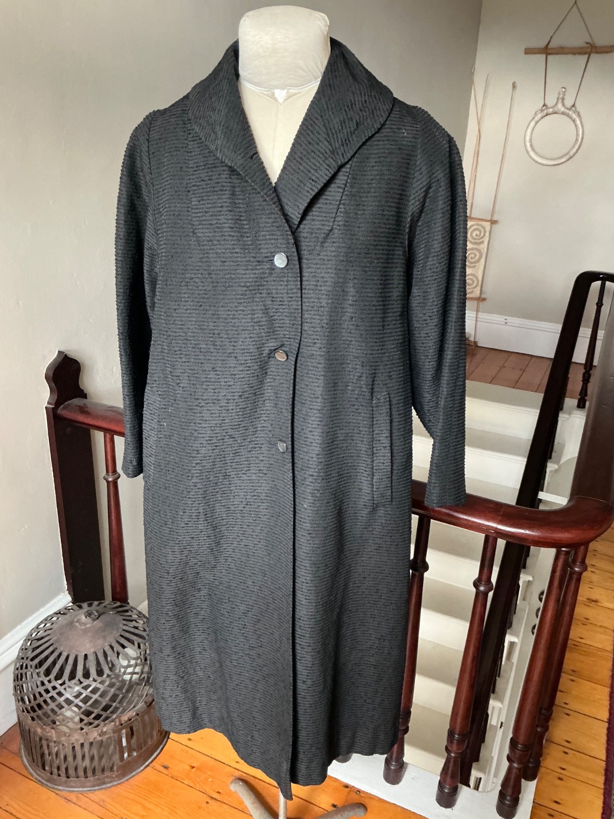 Vintage 60’s Kay McDowell Original Black Faille Coat Shawl Collar Slash Pockets