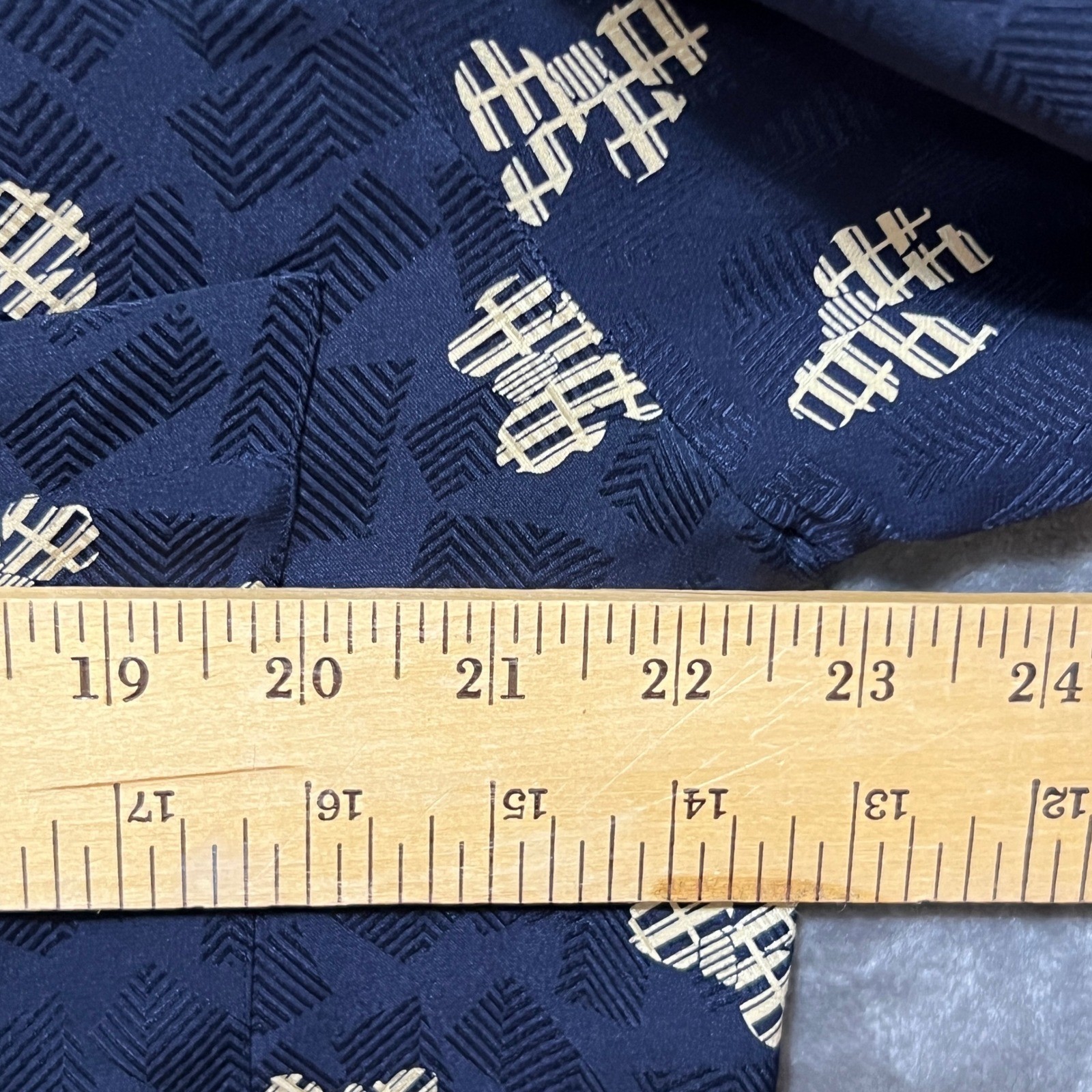 90s Jacquard Bow Print Silk Skirt Blouse Set 12 Navy Office Siren Dark Academia