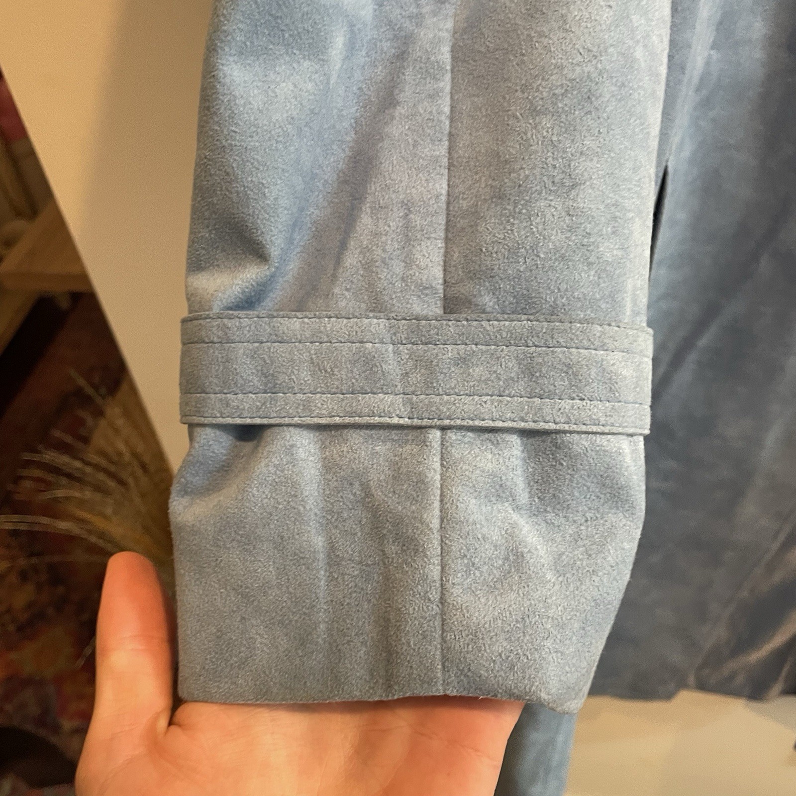 Vintage 70s Women’s Count Romi Blue Ultra Suede Long Swing Coat Sz 12 Trench