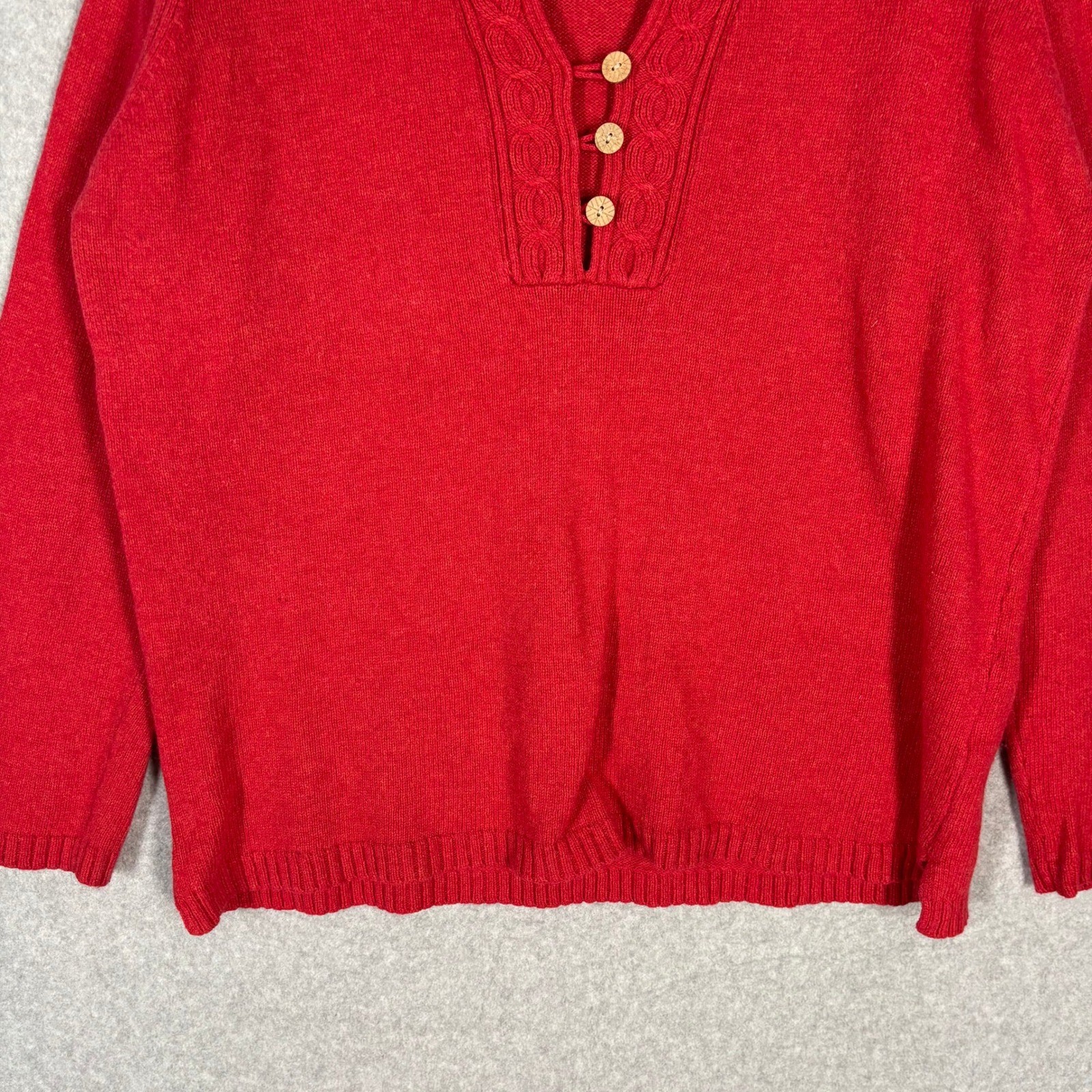 Columbia Cable Knit Sweater XL Red Wood Buttons Fisherman Heritage Country Farm