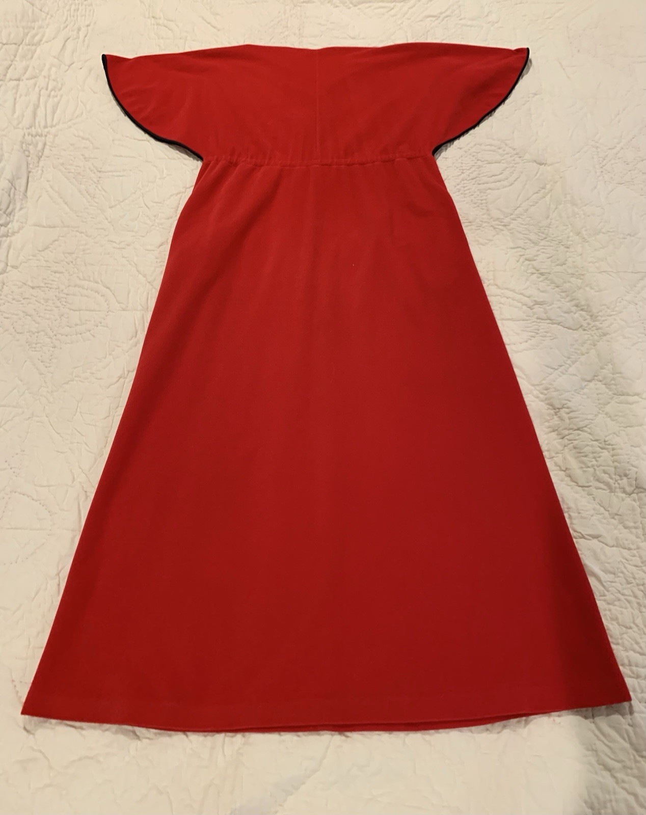 VTG Red Velour Vanity Fair 1/2 Zip Robe House Dress Sz S Flutter Cape Sleeve 70s