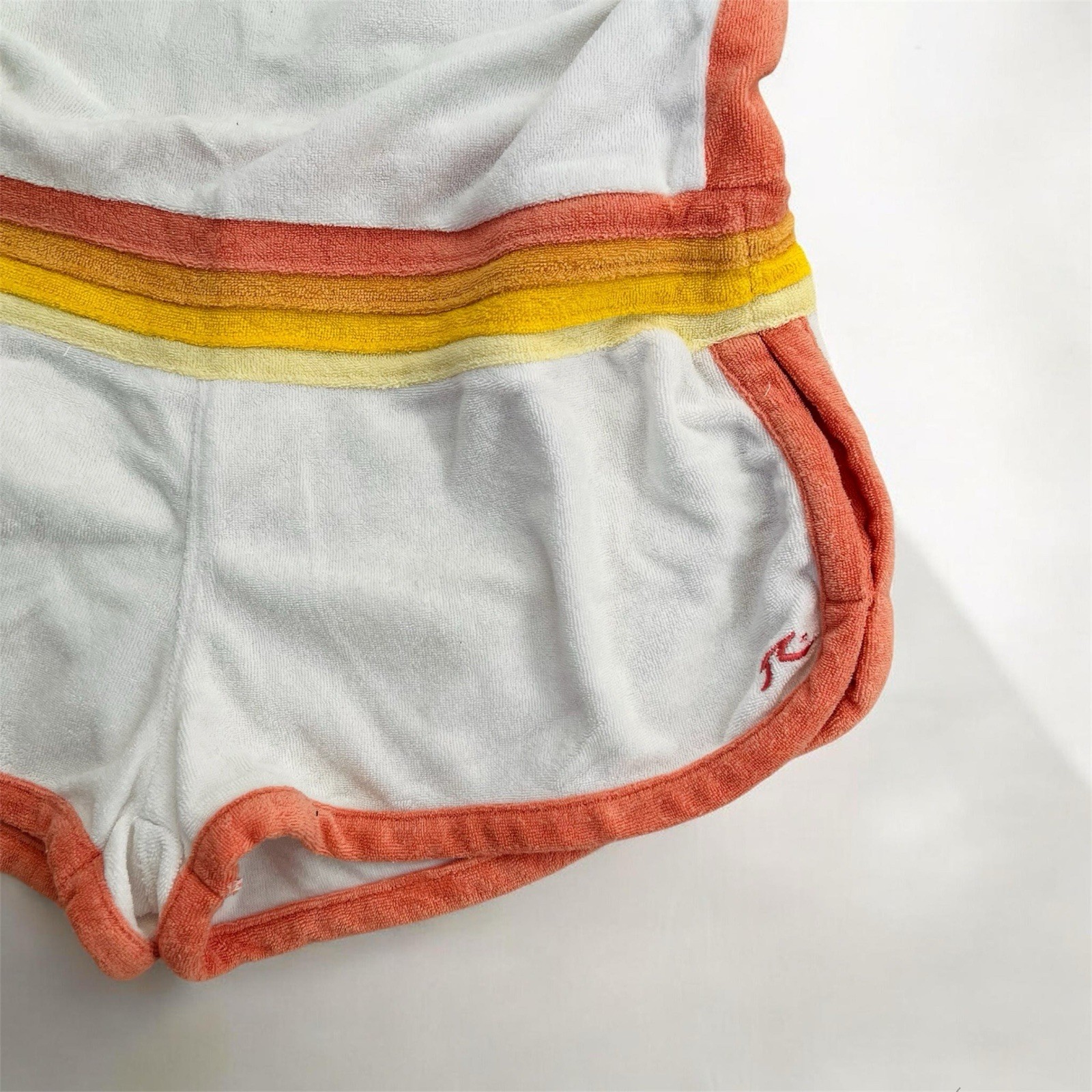 Vintage Terry Cloth Cabana Romper Tube Top Size Medium White Orange Yellow