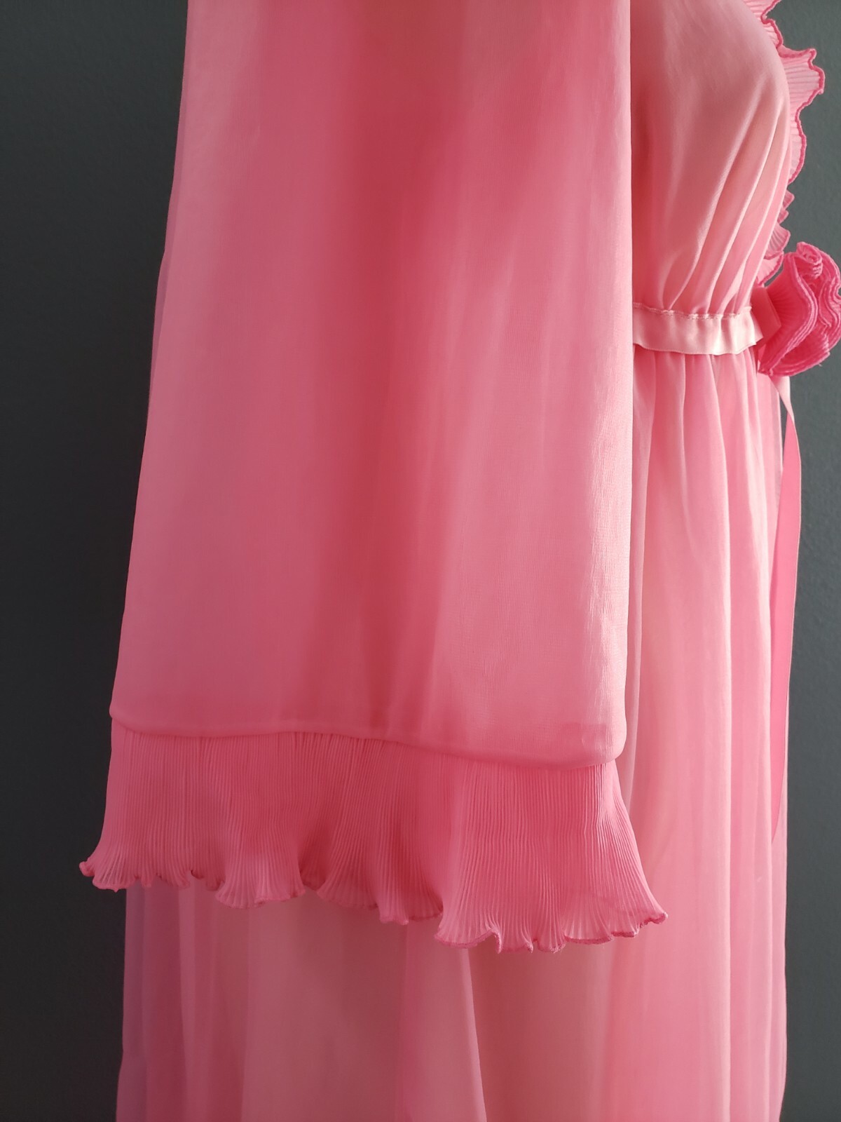 vtg 60’s 70’s EVETTE hot pink double layer chiffon peignor robe coverup sz S/M