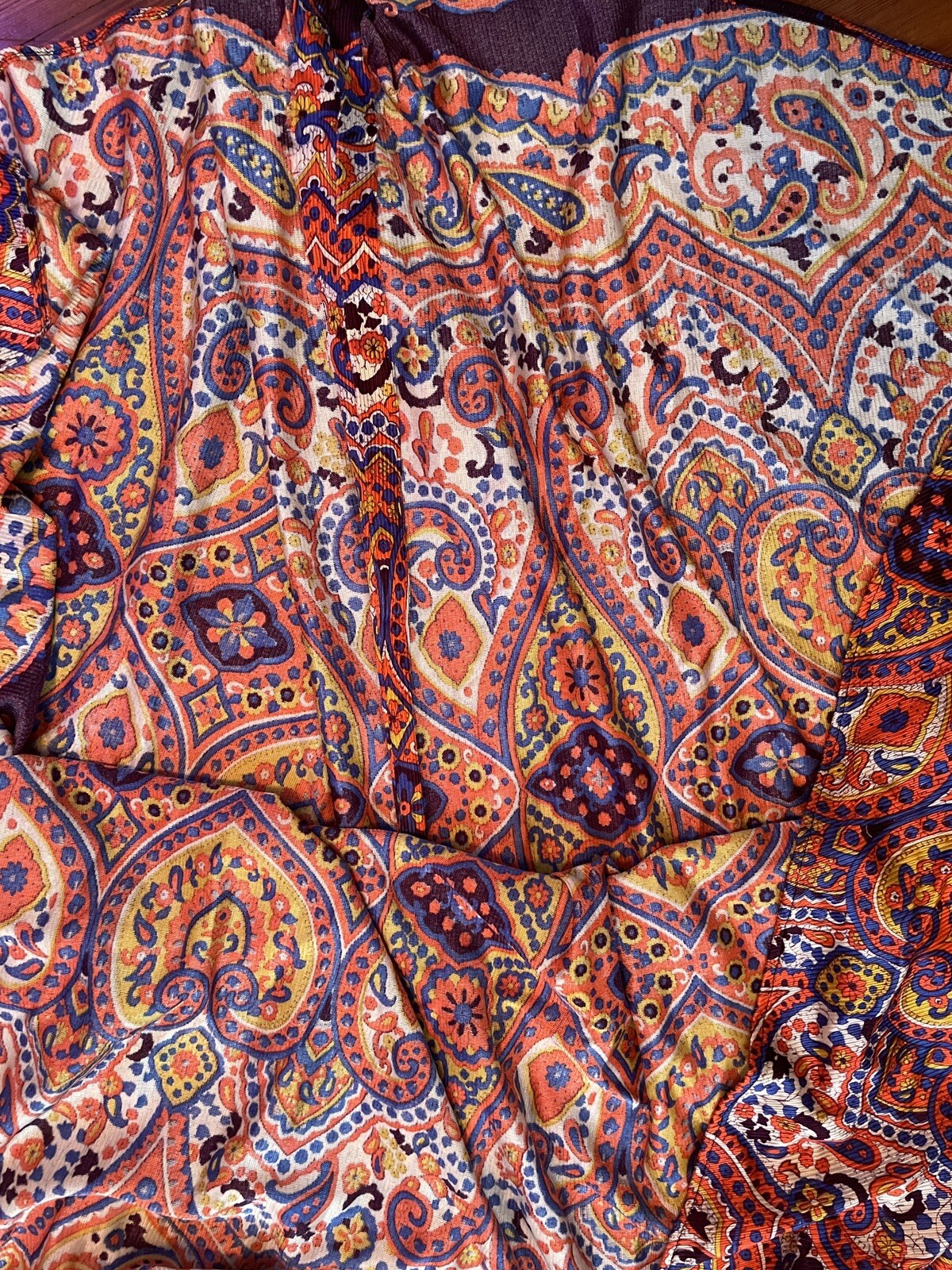 True Vintage 70s Maxi Dress Black Velvet Psychedelic Paisley Groovy XS Handmade