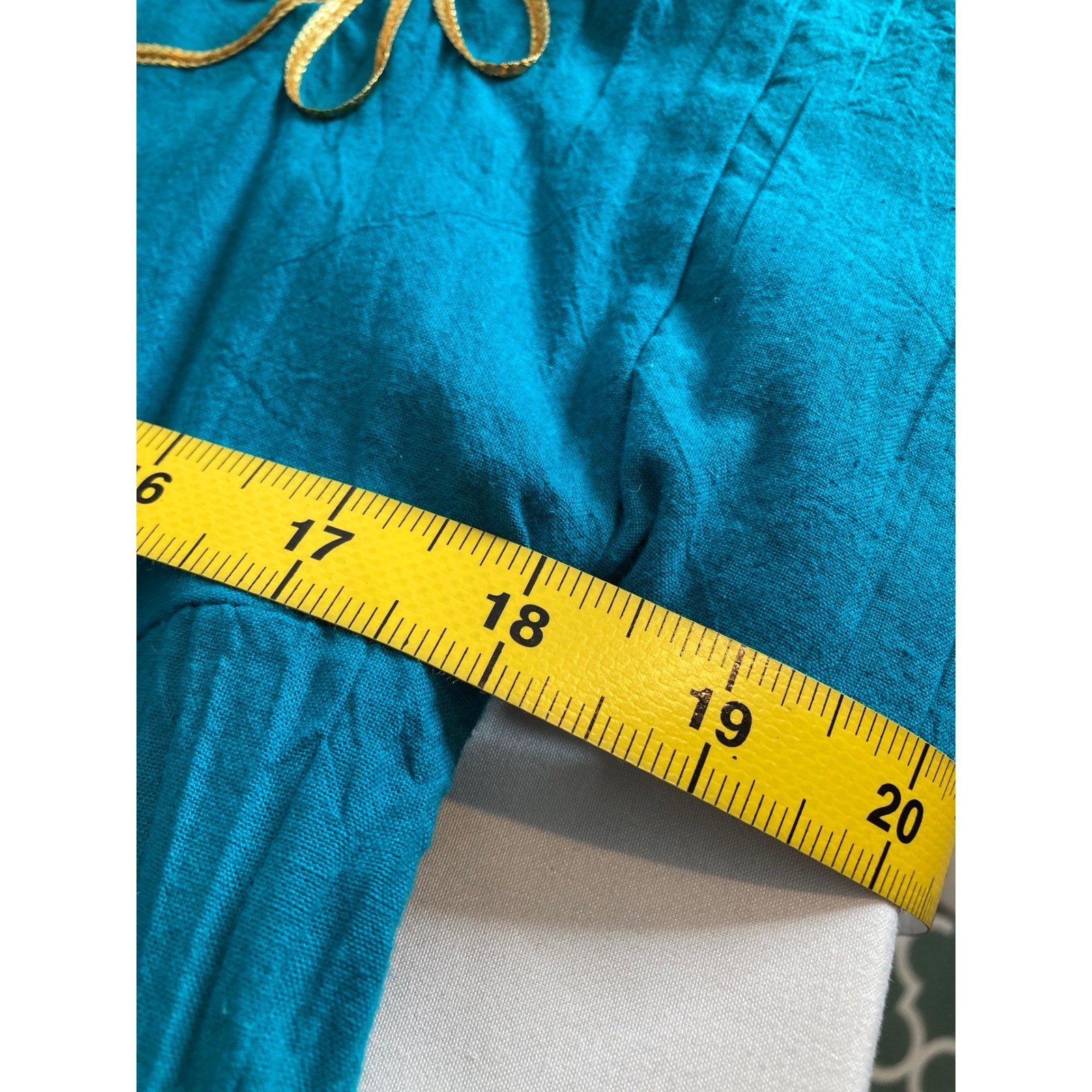 VTG 70s Womens Teal Embroidered Kaftan Housedress Est Sz M Mumu Golden Girls