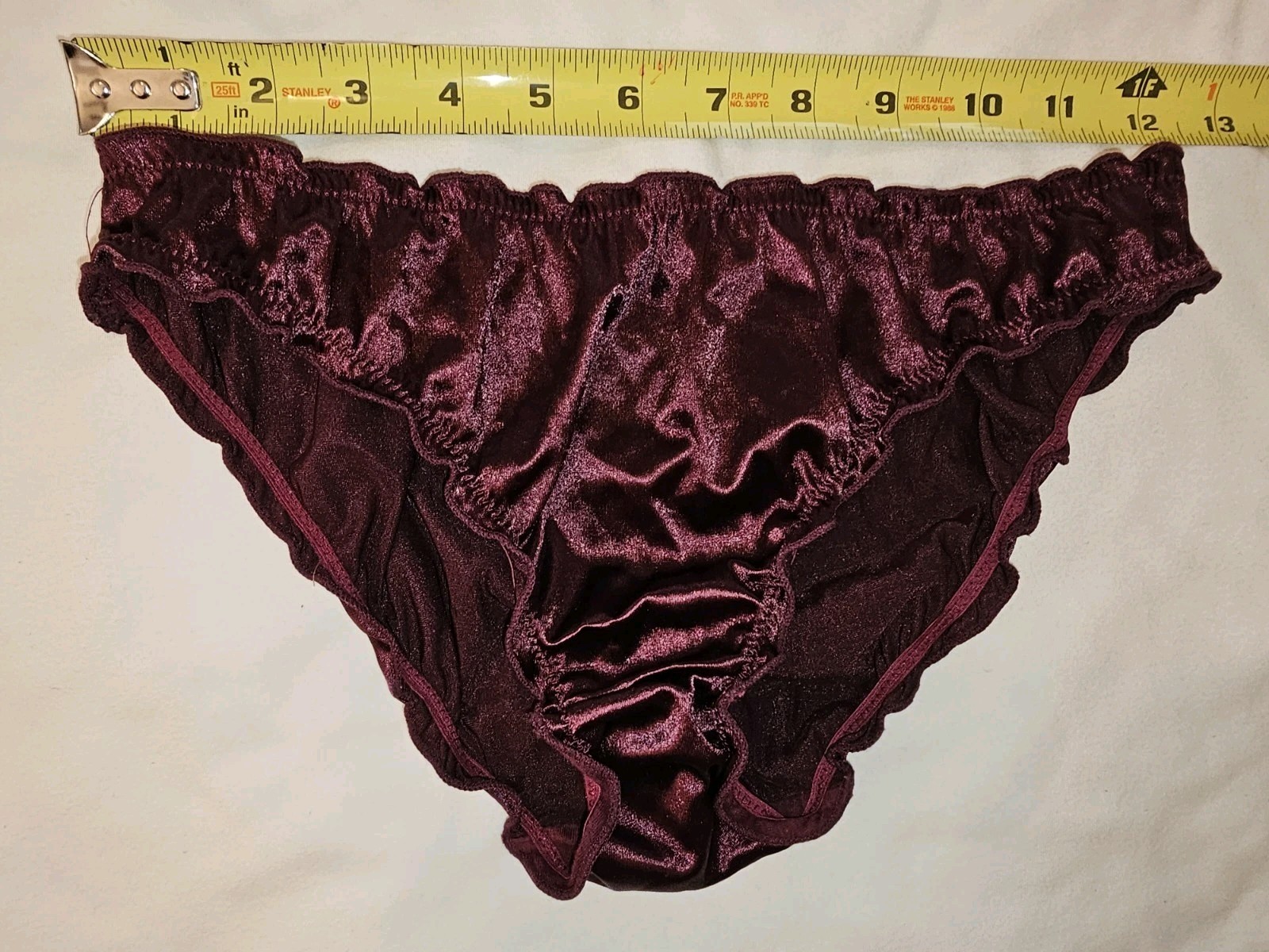 Vintage Ruffle Glossy Deep Purple Super Soft Nylon Satin Bikini Panties Size Med