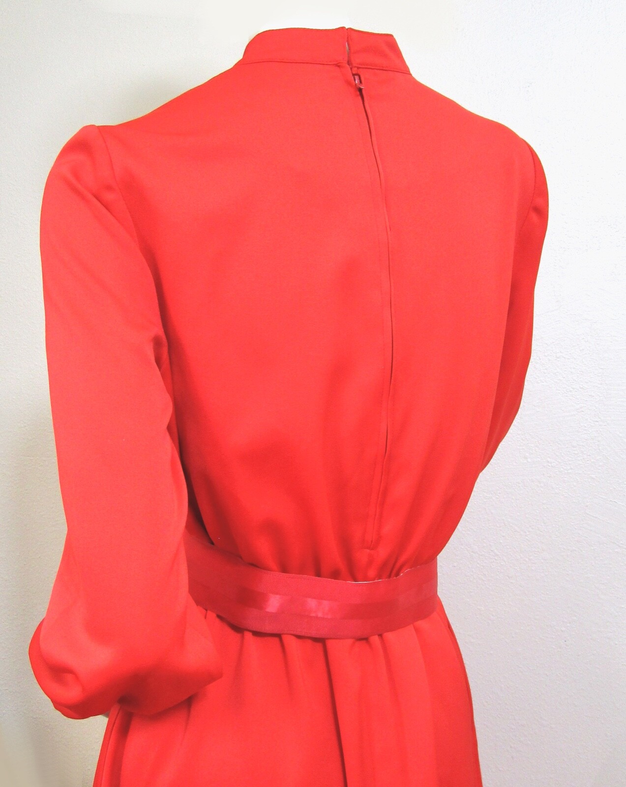 Vintage 70s Carlye Red Orange Mod Modern Mandarin Full Day Dress M 36