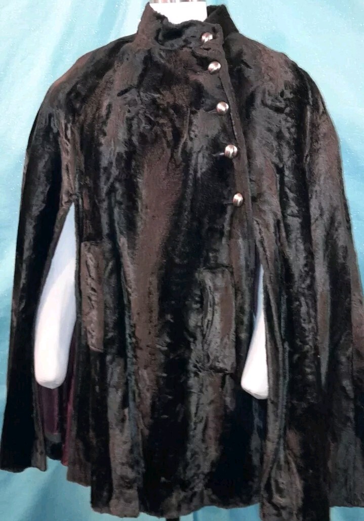 Vtg 1960s Assymetrical Beatles Unisex Mod Faux Fur Crushed Silk Velvet Cape O/S