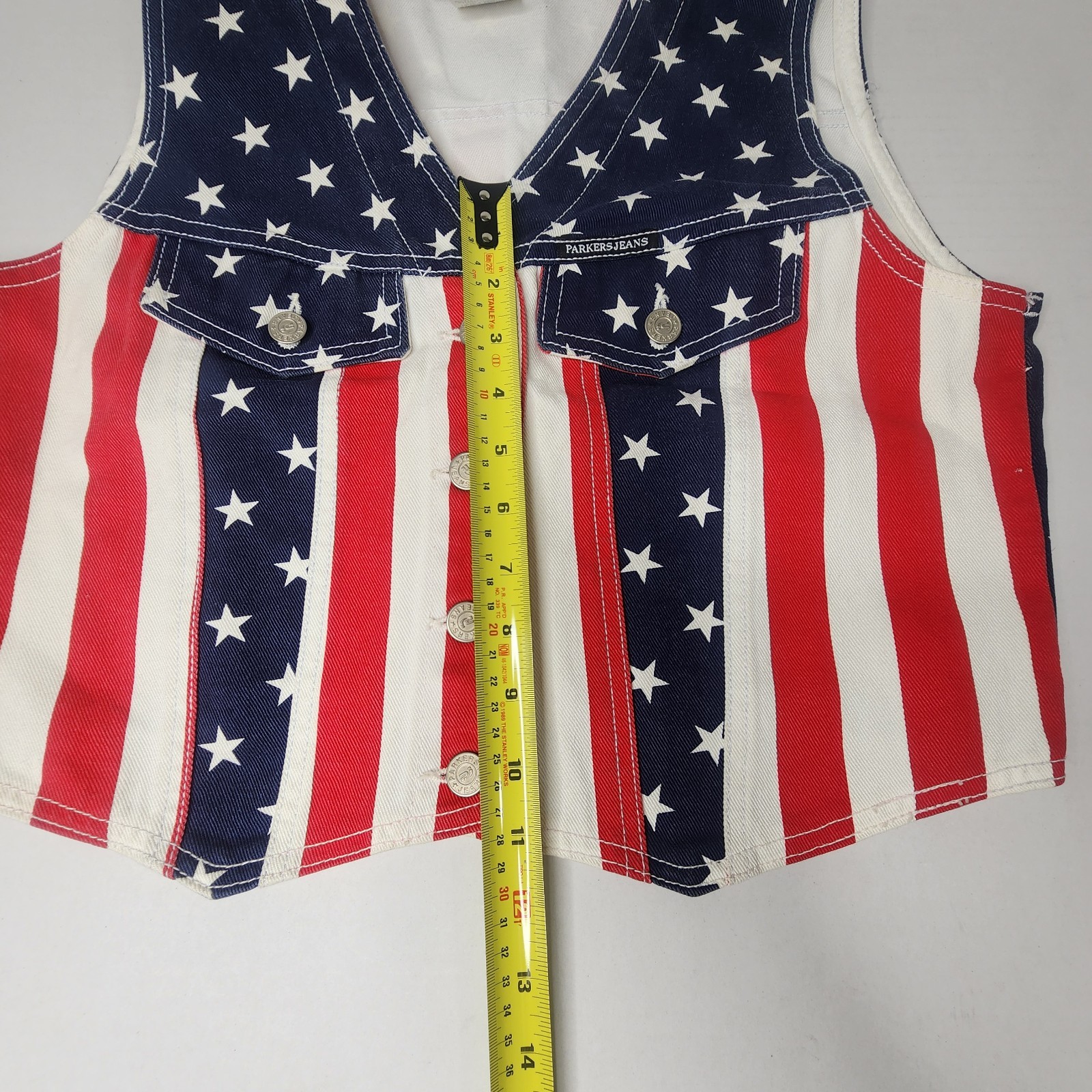 Vintage Parkers Jeans American Flag Vest Womens Large Denim Made in USA Button