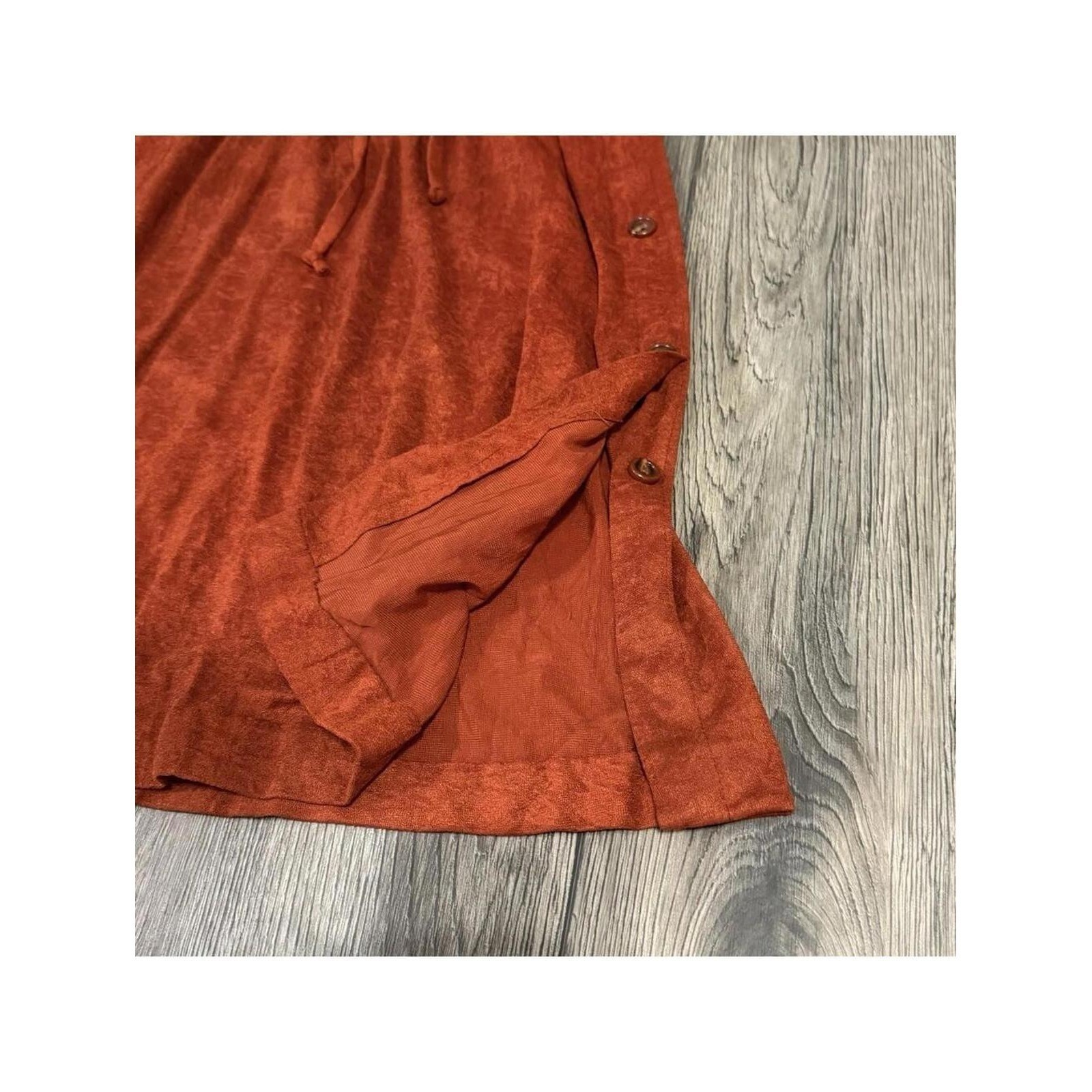 Frederick’s of Hollywood Faux Suede Button Midi Dress Terracotta S Vintage Boho